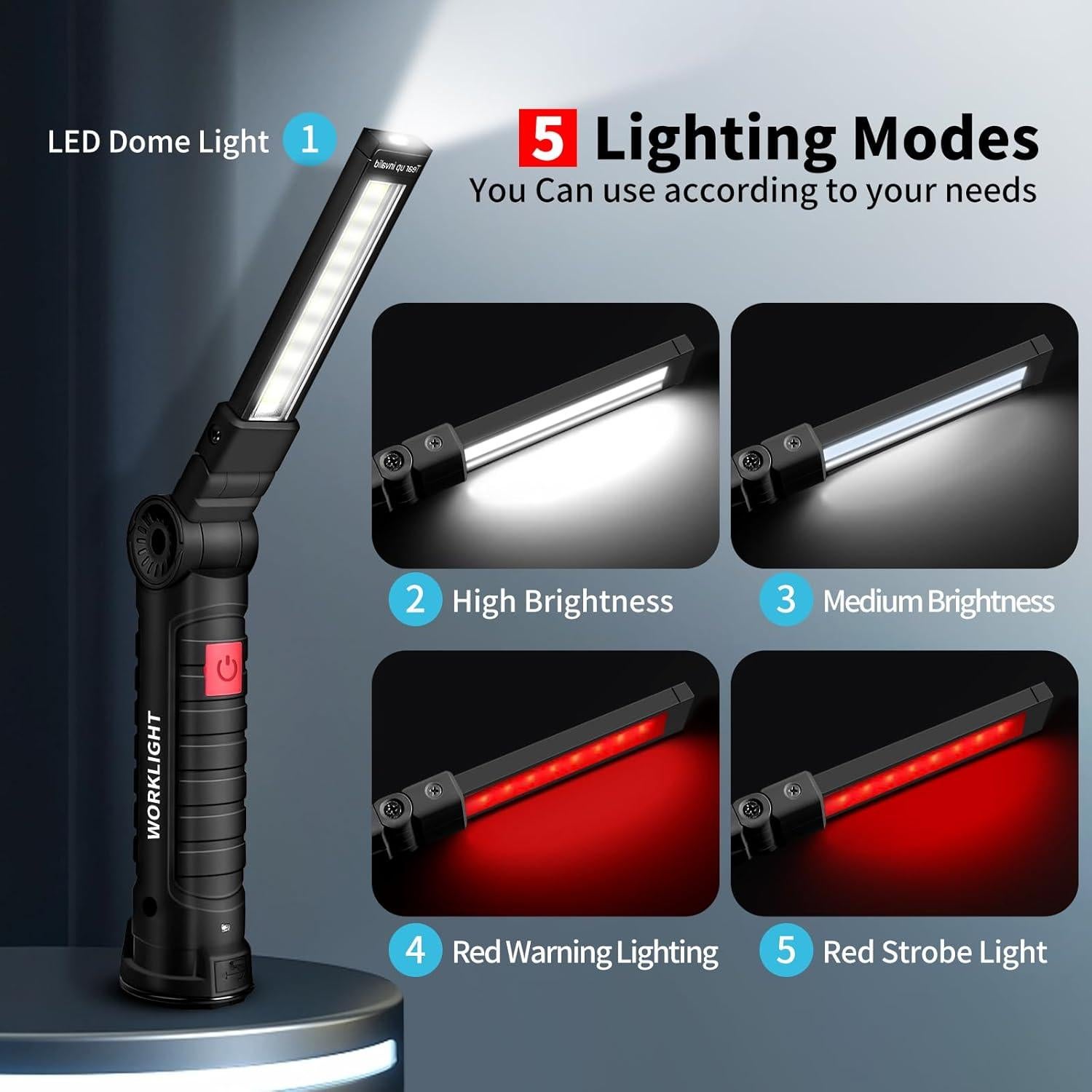 Luz de Trabajo LED Recargable Suranew 360° Magnética Negra