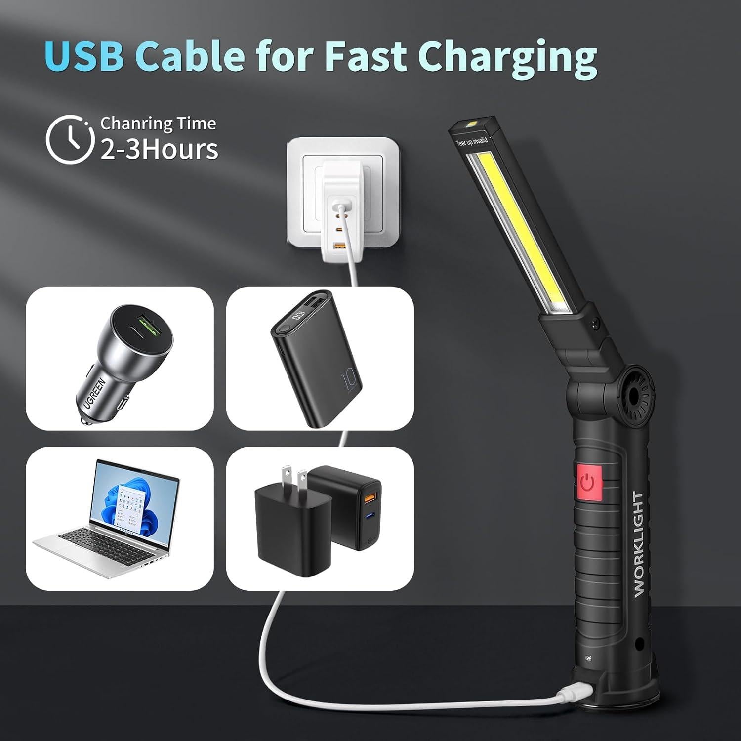 Luz de Trabajo LED Recargable Suranew 360° Magnética Negra