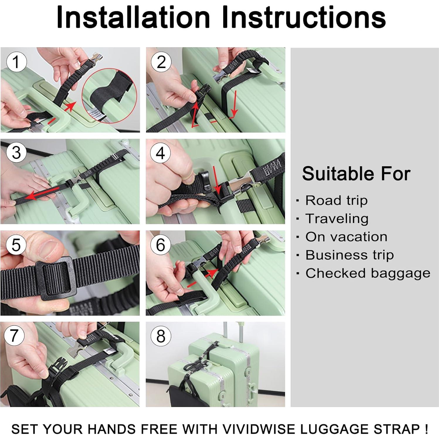 Correas de Equipaje Estirables Vividwise 53.3-93.9 cm Negro