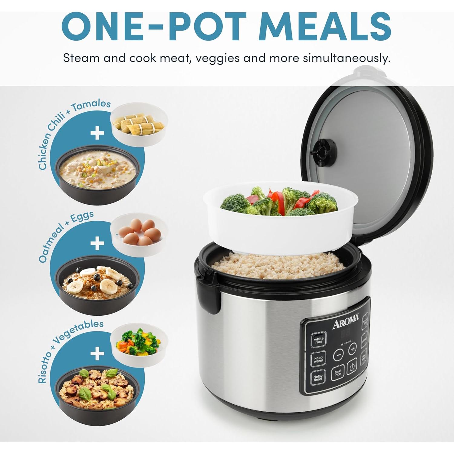 Olla Arrocera Digital Aroma 20 Tazas Acero Inoxidable ARC-150SB