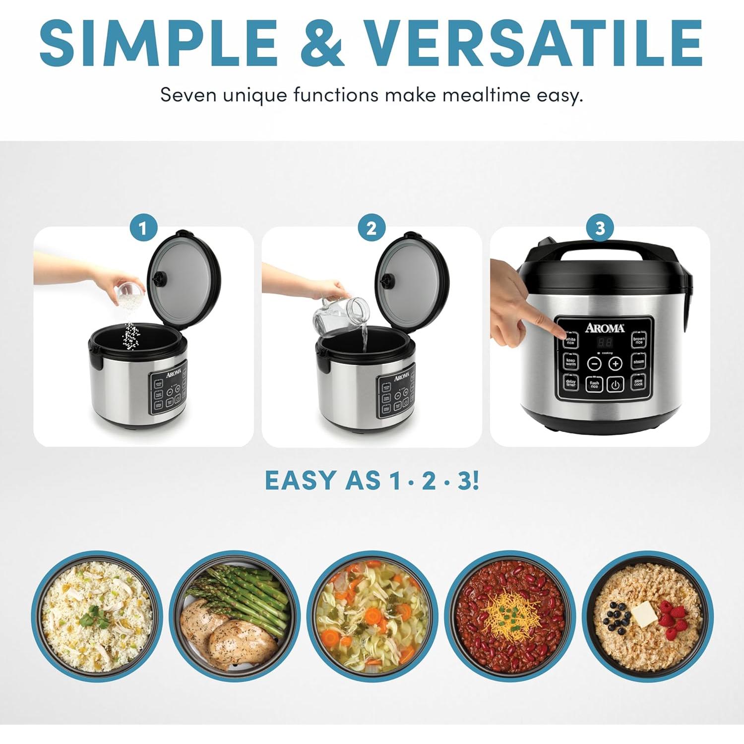 Olla Arrocera Digital Aroma 20 Tazas Acero Inoxidable ARC-150SB