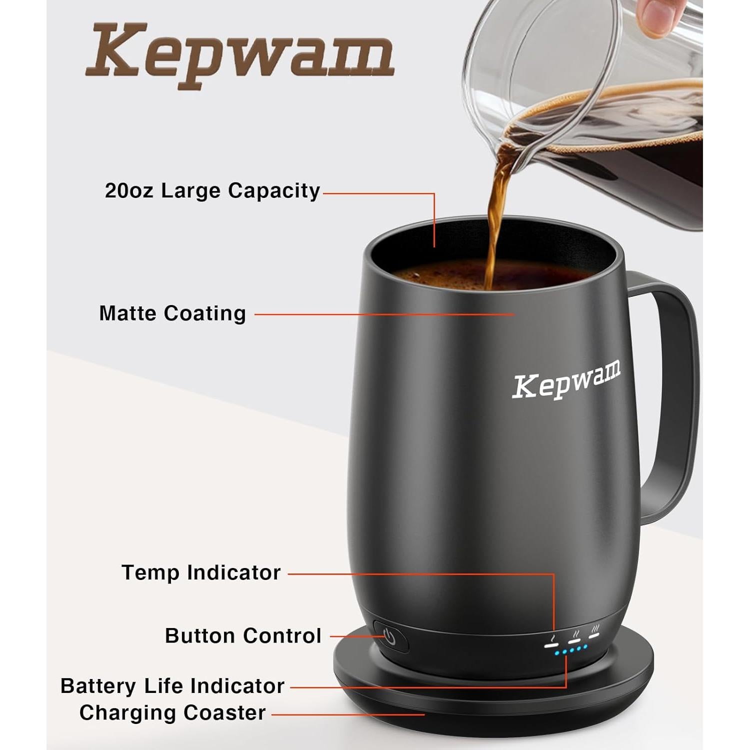 Heated Coffee Mug T2-Plus, 20oz Leading Large Capacity Self Heating Coffee Mug, Up to 8 Hrs Battery & Hot Up to 149℉, Smart Coffee Mug for Women, Men