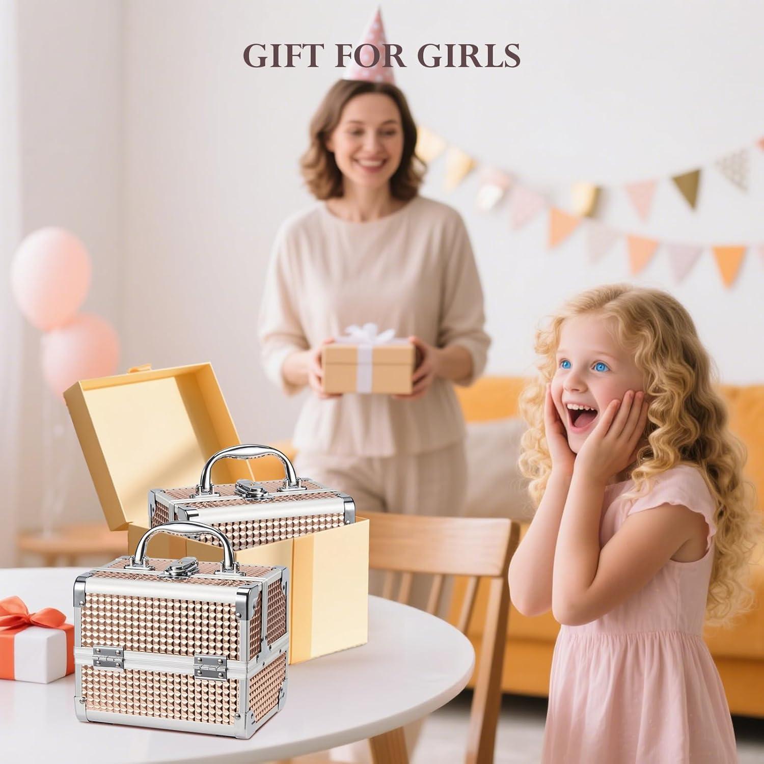 Estuche de Maquillaje Duro Frenessa Rosa Dorado con Espejo