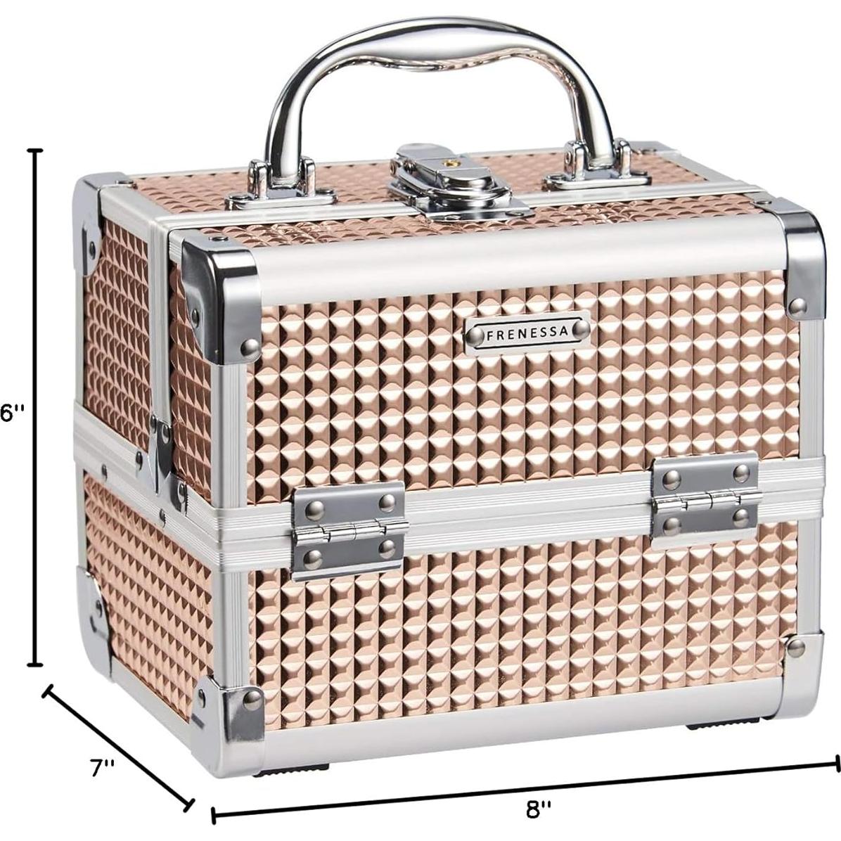 Estuche de Maquillaje Duro Frenessa Rosa Dorado con Espejo