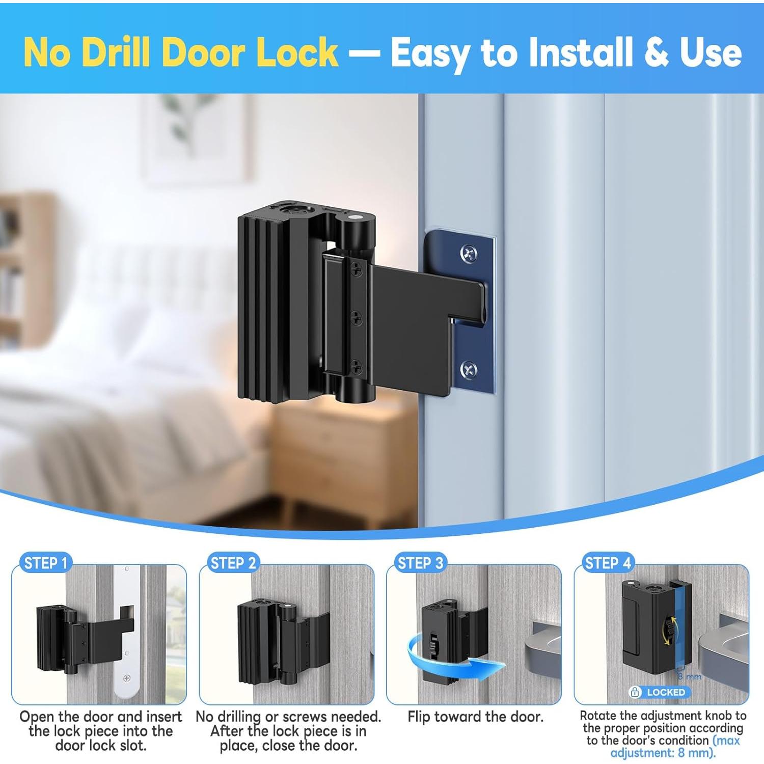 Cerradura de refuerzo portátil Mixizigoz - Seguridad sin perforación