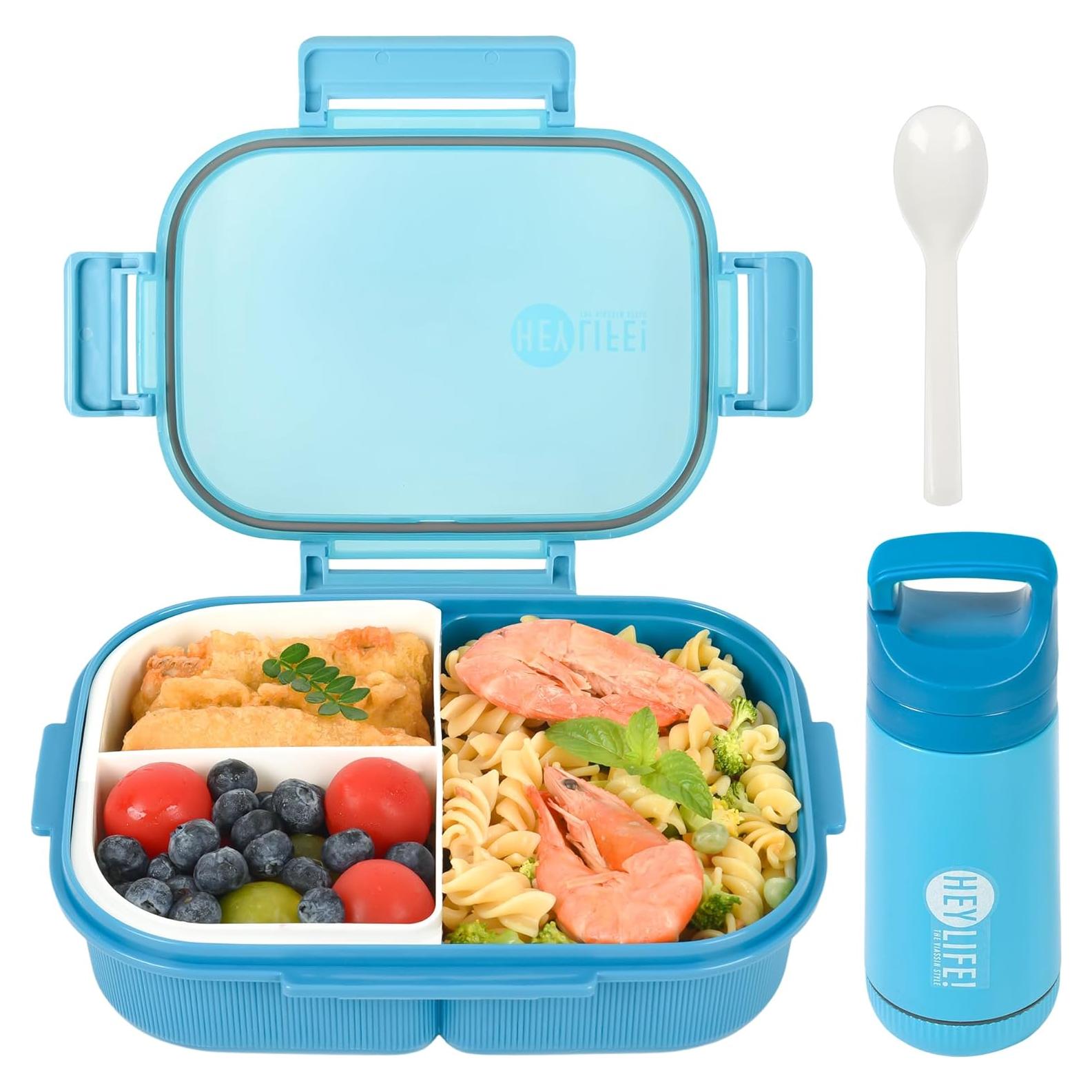 Caja Bento Rectangular Azul 1000ml con Taza y Cuchara - Apta Microondas