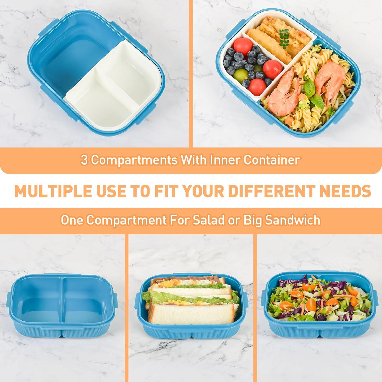 Caja Bento Rectangular Azul 1000ml con Taza y Cuchara - Apta Microondas