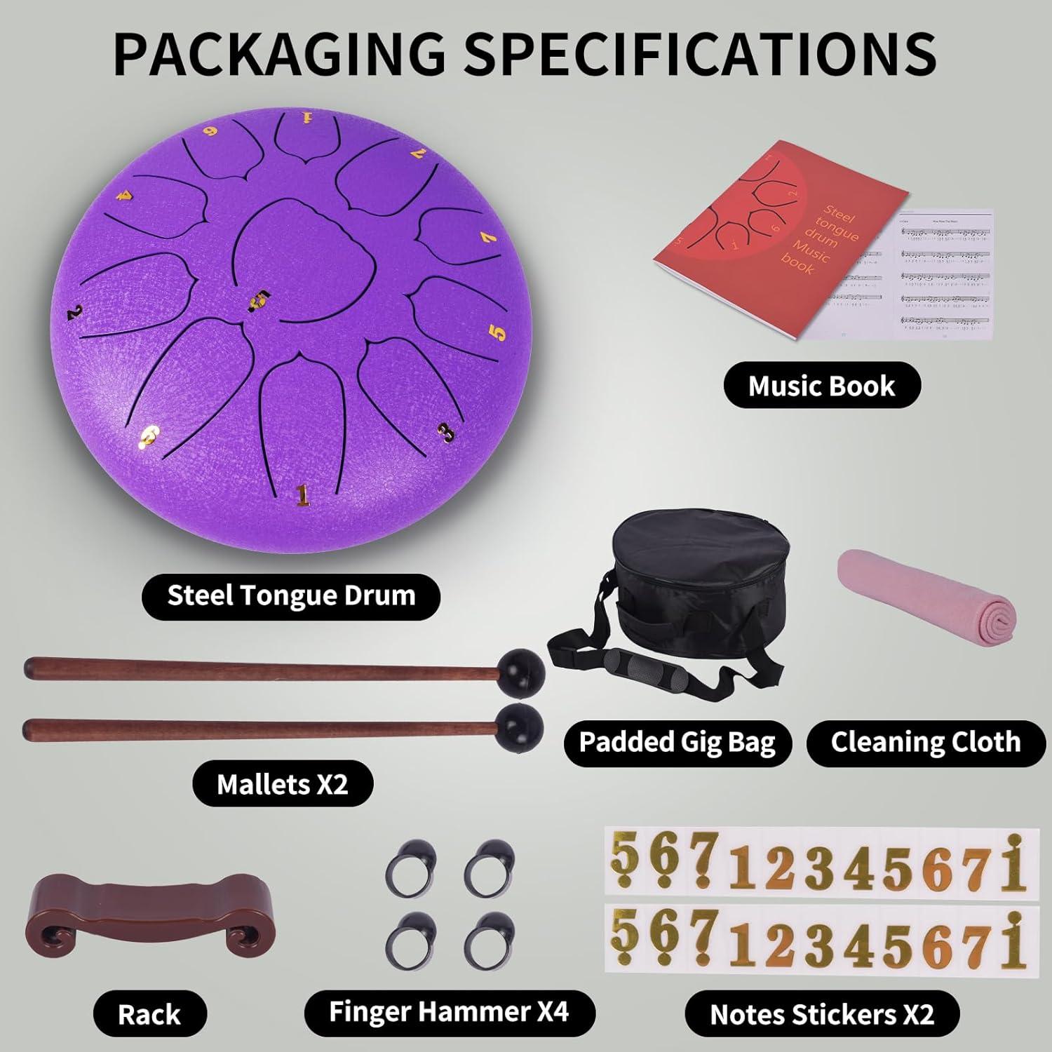 Tambor de Lengua de Acero 10" 11 Notas Heyfriday Lavanda