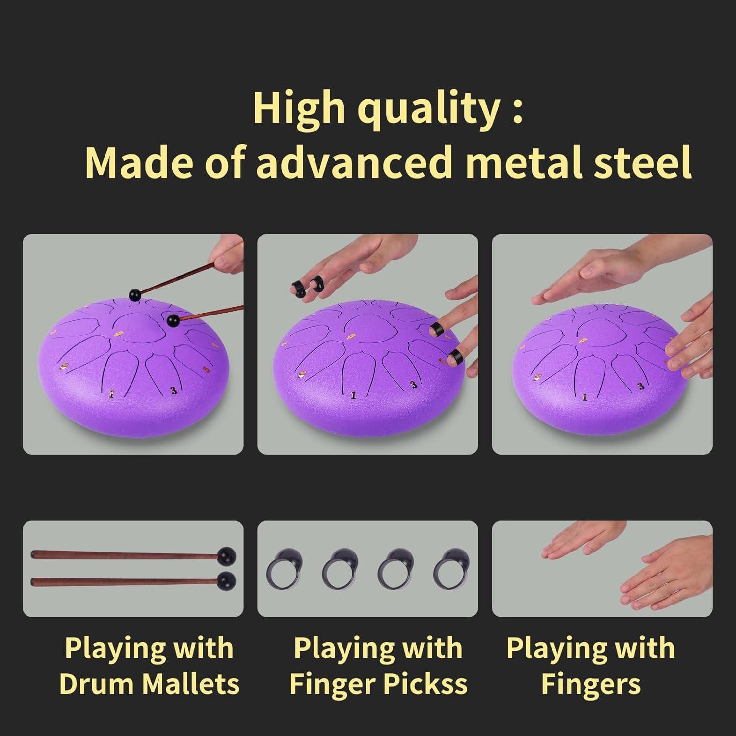 Tambor de Lengua de Acero 10" 11 Notas Heyfriday Lavanda