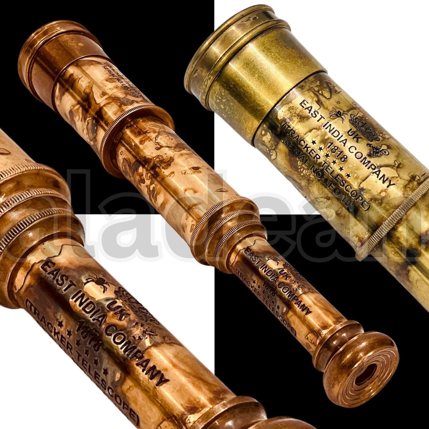Telescopio de Bronce Vintage Aladean 43.18 cm con Caja de Cuero