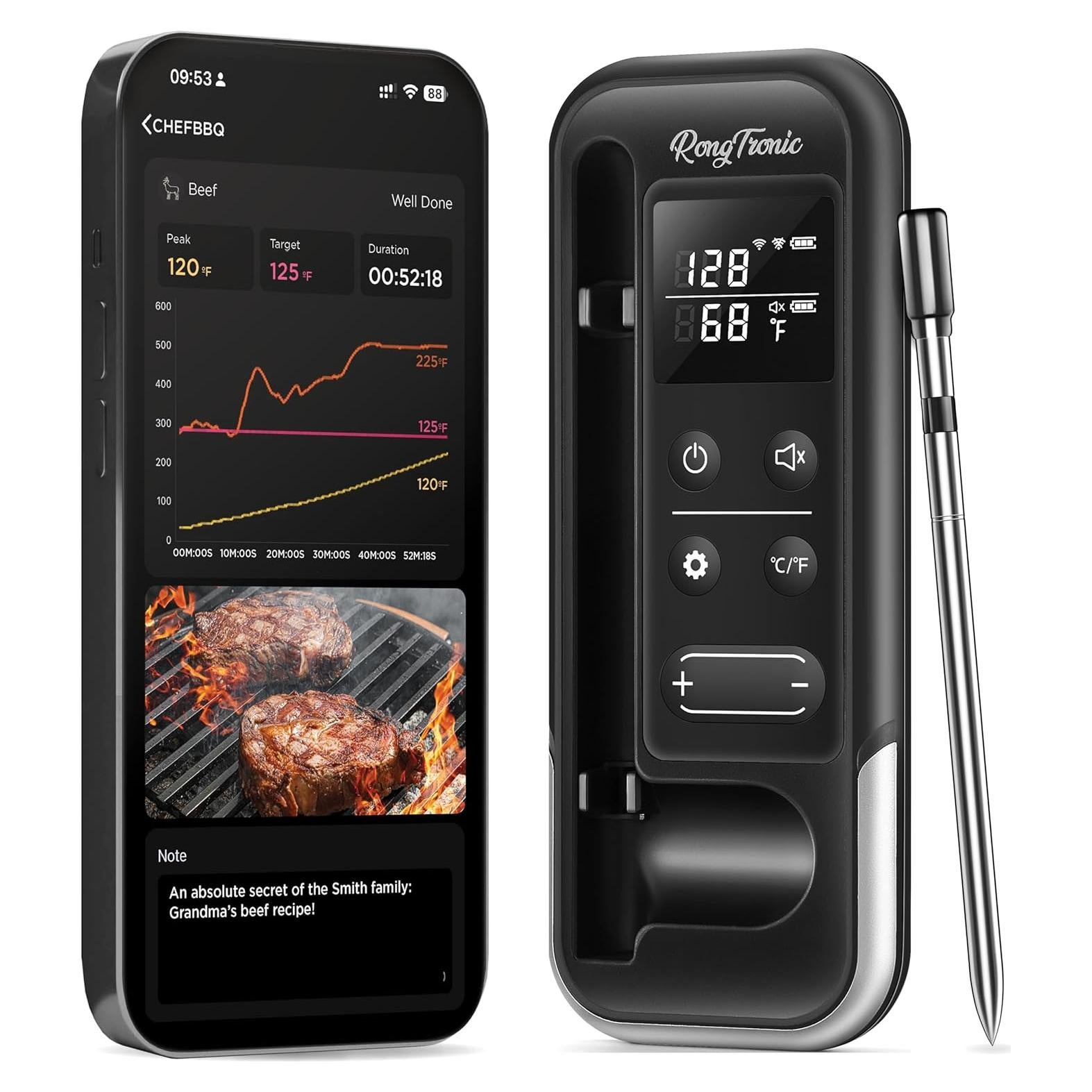 Termómetro de Carne Inalámbrico Bluetooth Rong Tronic 800ft