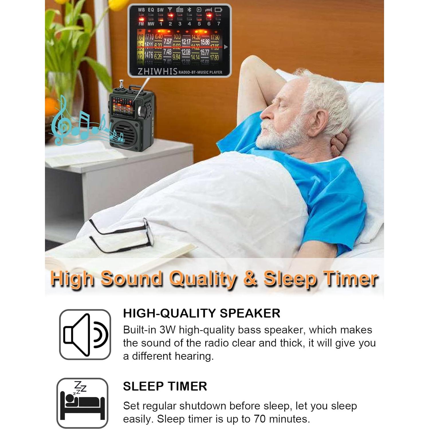 Radio Portátil ZHIWHIS ZWS-700 Bluetooth y MP3 con Temporizador