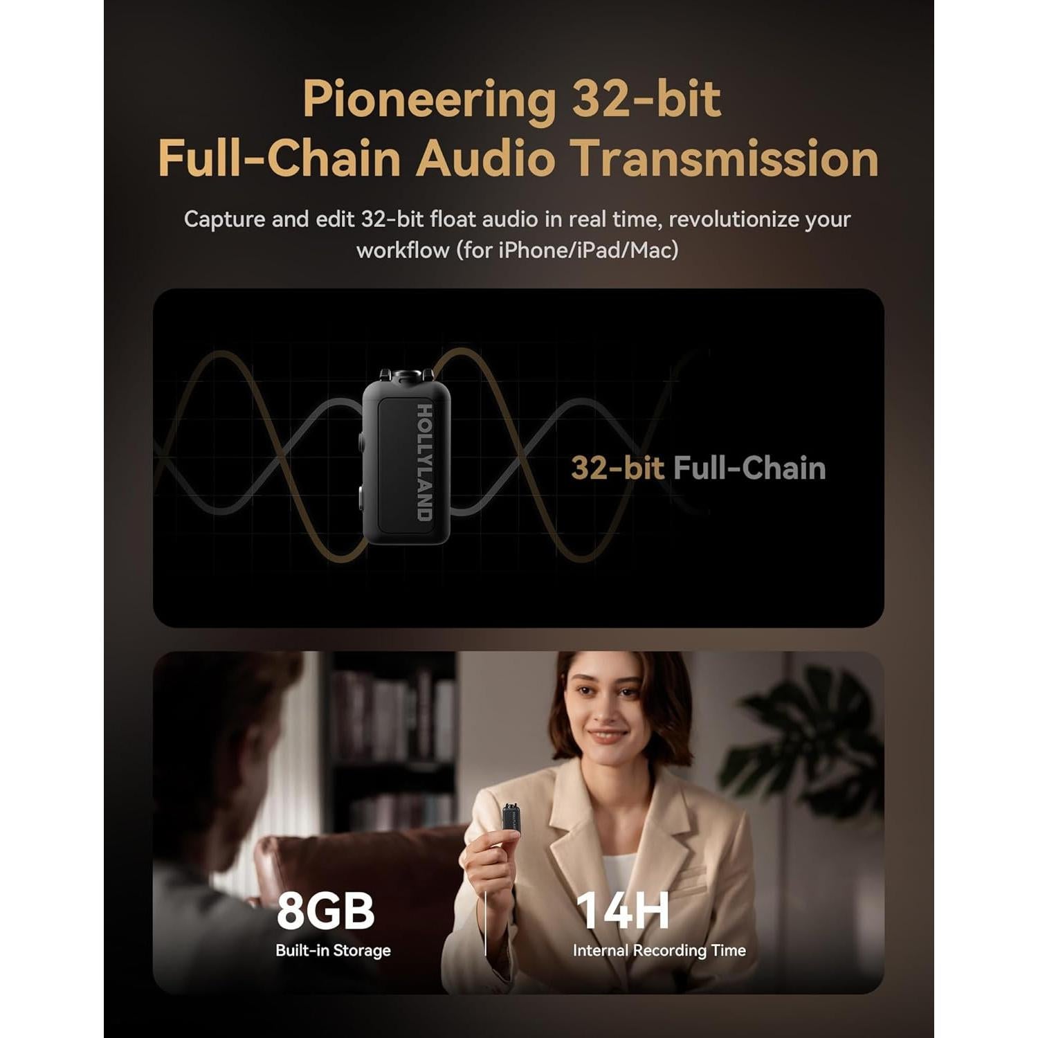 Micrófono Inalámbrico Hollyland Lark MAX 2, 340m, 36H Batería