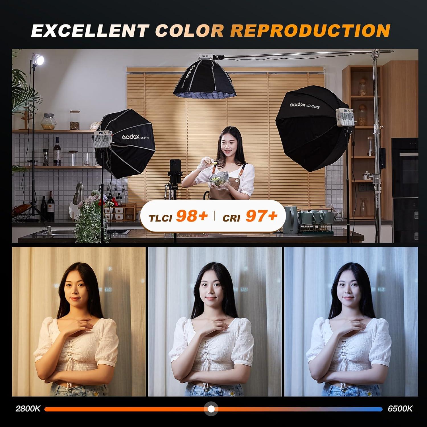 Godox ML100Bi 120W Luz LED Bi-Color 2800K-6500K para Video