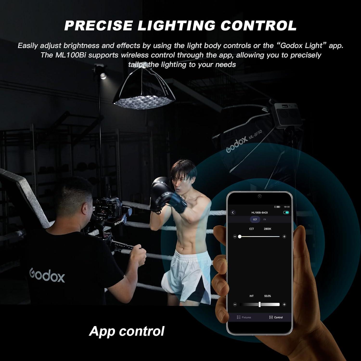 Godox ML100Bi 120W Luz LED Bi-Color 2800K-6500K para Video