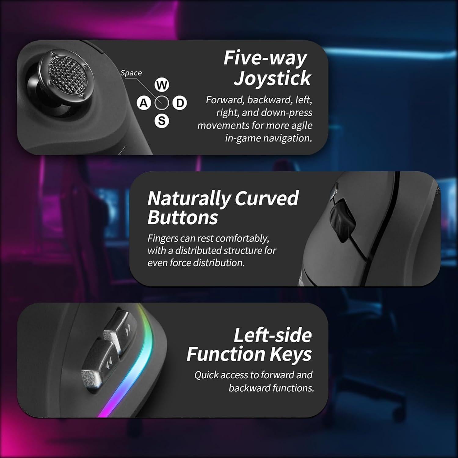 Ratón Gaming Vertical Inalámbrico Attoe F-18 24000 DPI 12 Botones