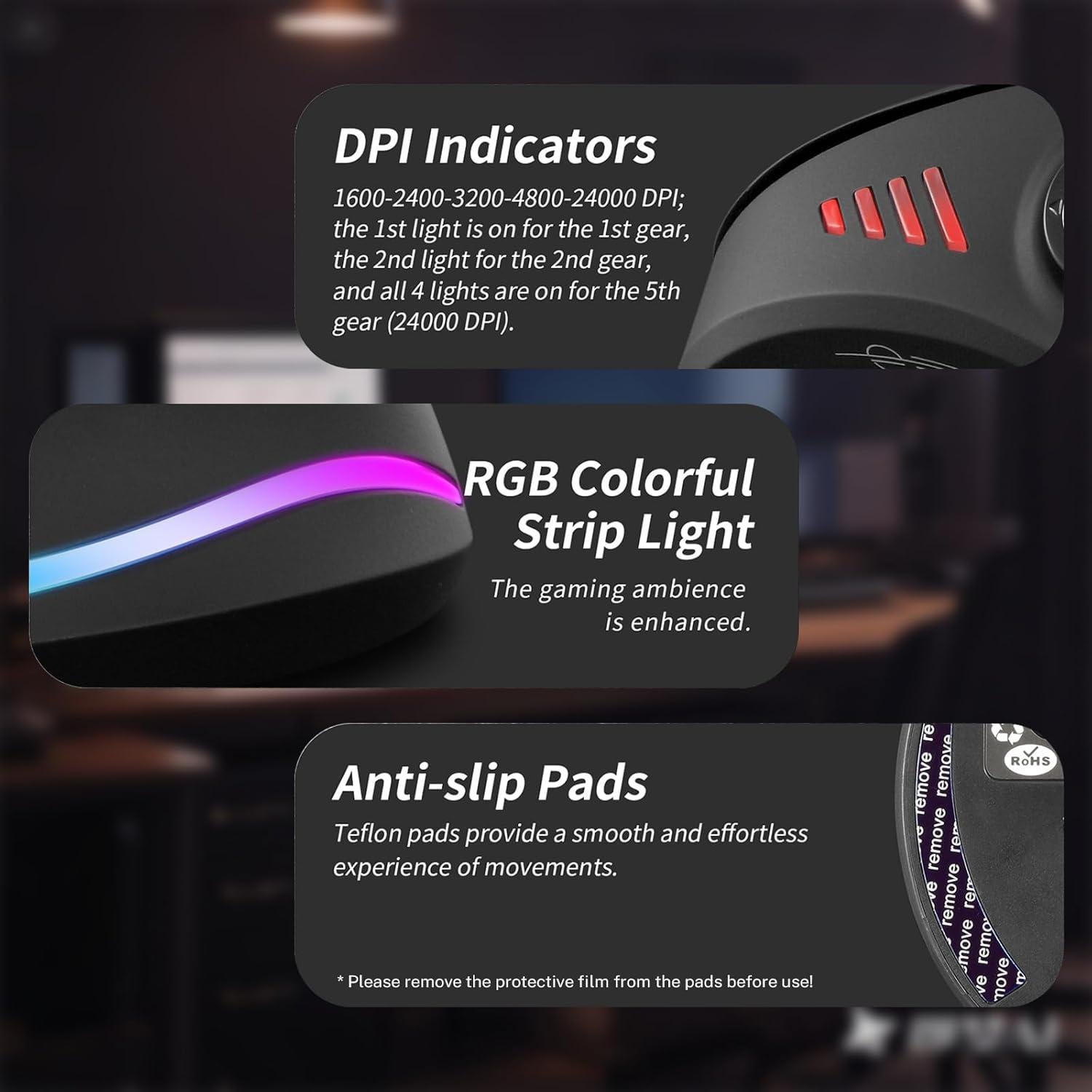 Ratón Gaming Vertical Inalámbrico Attoe F-18 24000 DPI 12 Botones