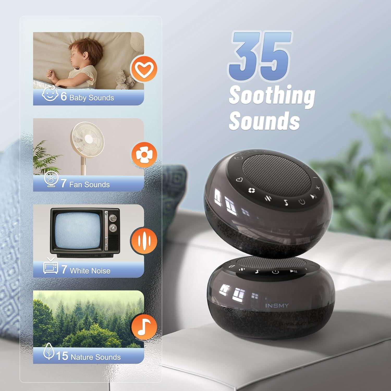 Máquina de Ruido Blanco INSMY Sleepgood V1, 35 Sonidos, Luz Nocturna