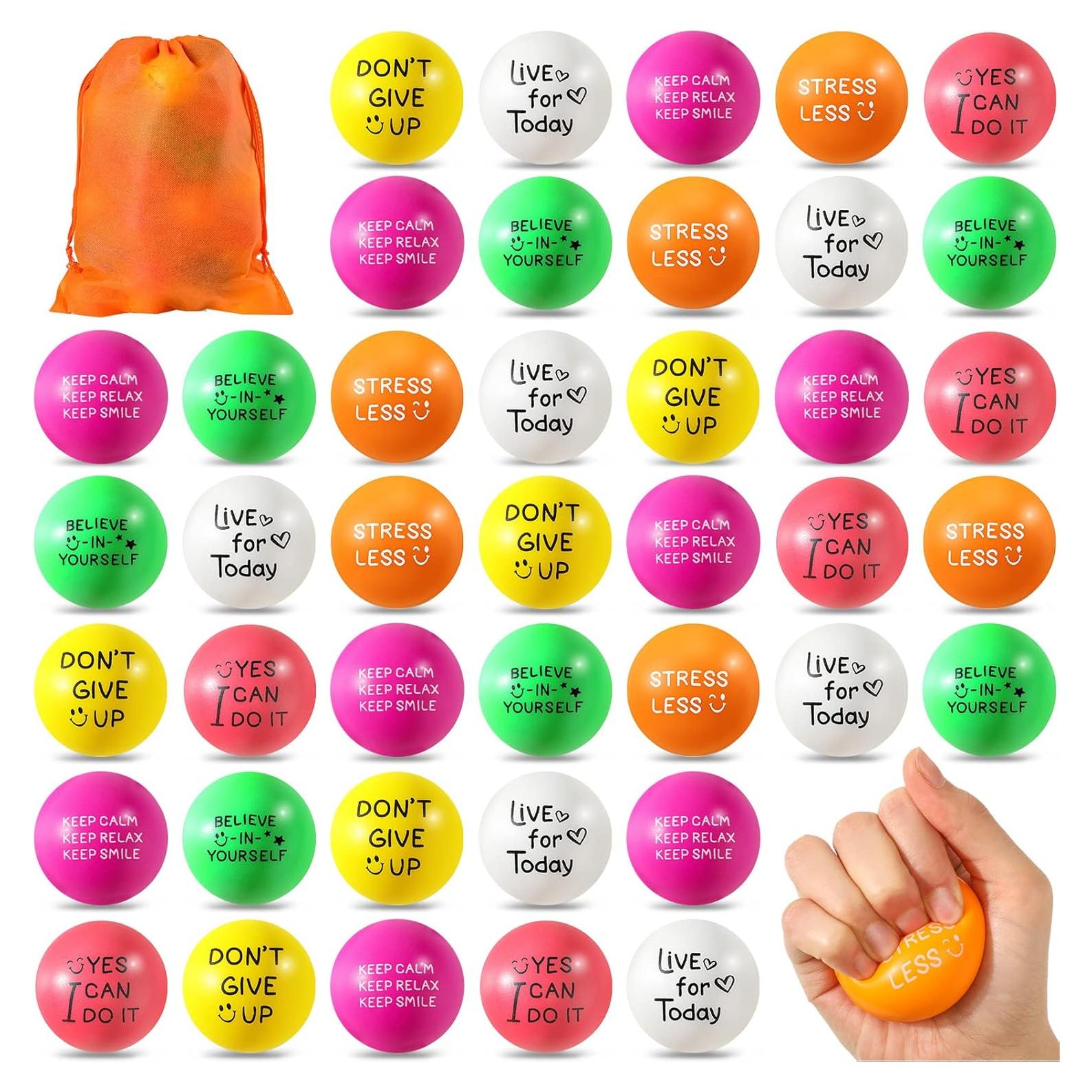 60 Pelotas Antiestrés Motivacionales Wettarn 5 cm con Bolsa