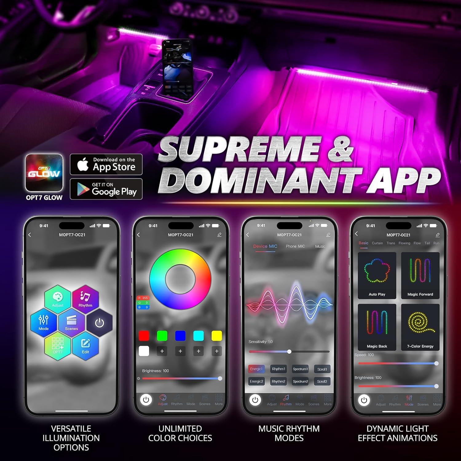 Luces LED de Interior OPT7 Aura Pro 4PC RGB Doble Fila