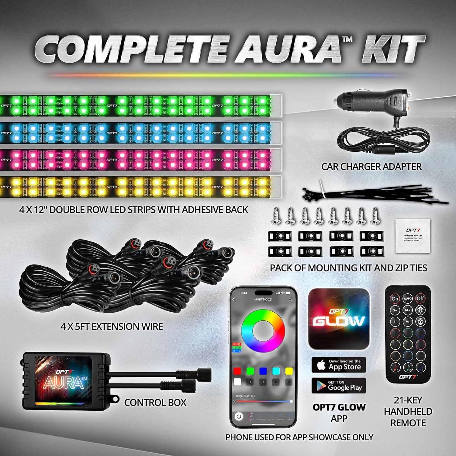 Luces LED de Interior OPT7 Aura Pro 4PC RGB Doble Fila
