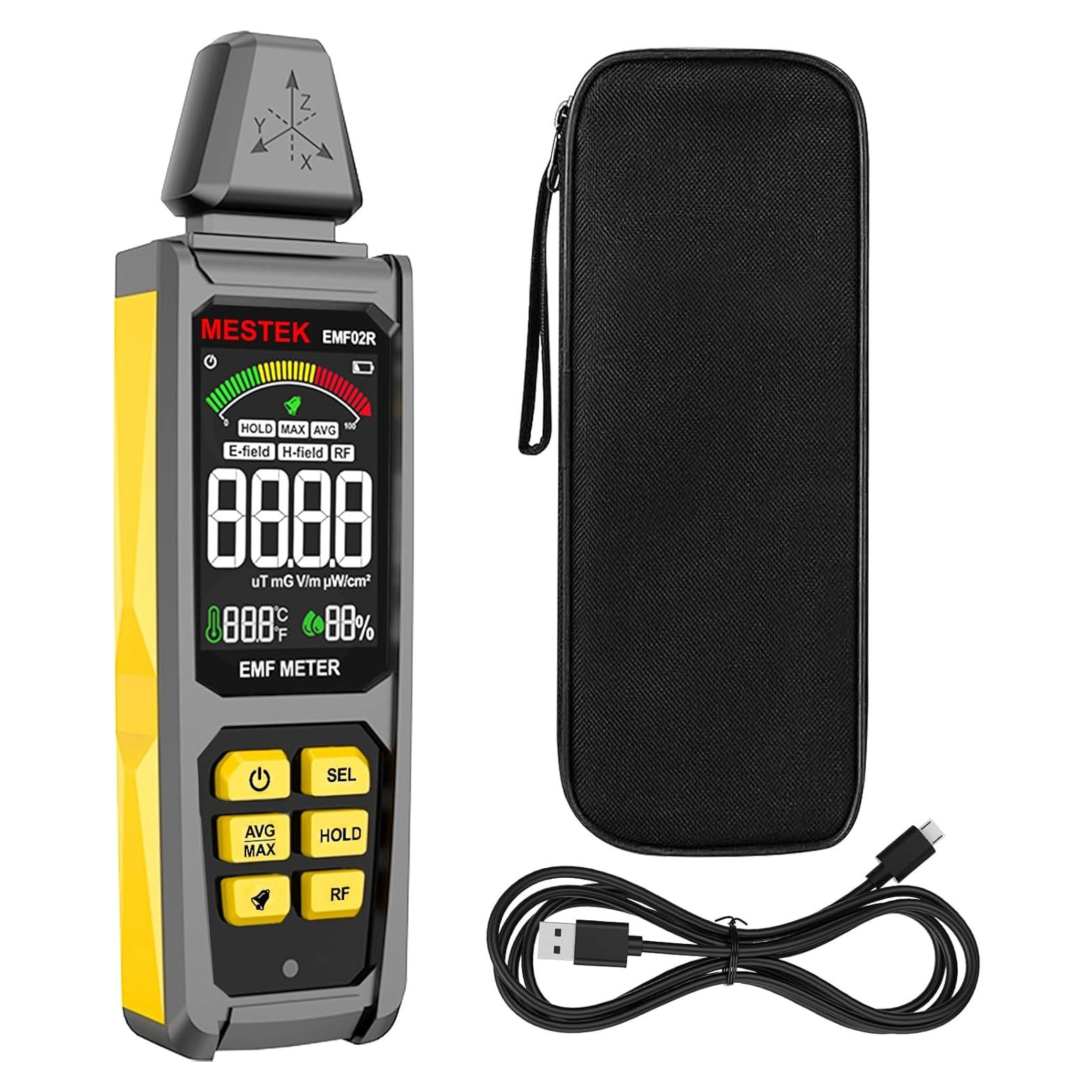 Medidor de Radiación EMF MESTEK 5 en 1 Recargable 20cm