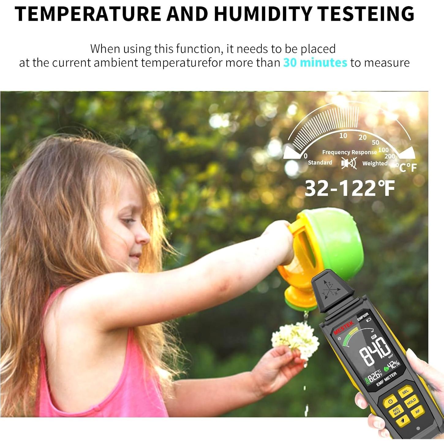 Medidor de Radiación EMF MESTEK 5 en 1 Recargable 20cm