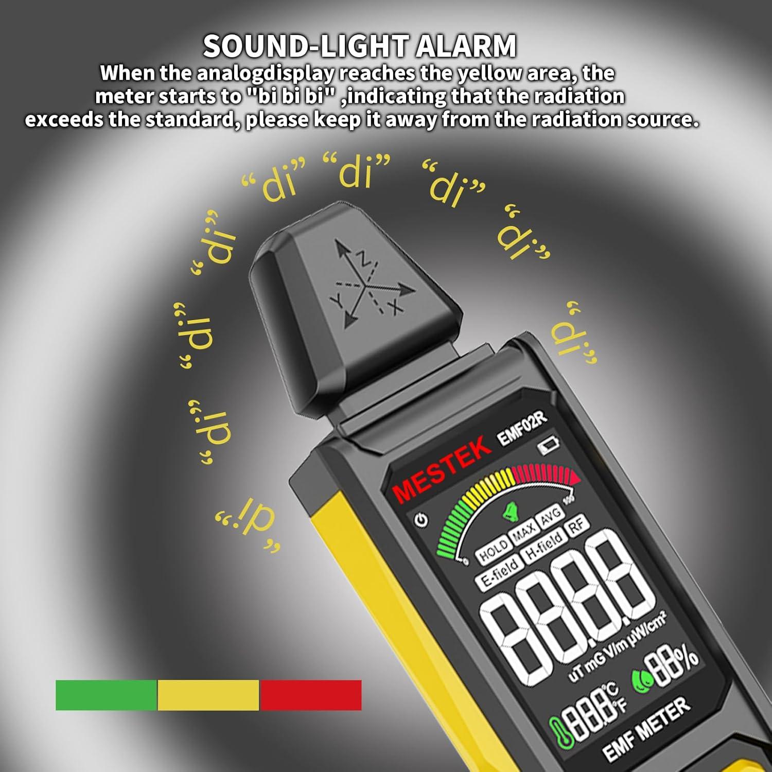 Medidor de Radiación EMF MESTEK 5 en 1 Recargable 20cm