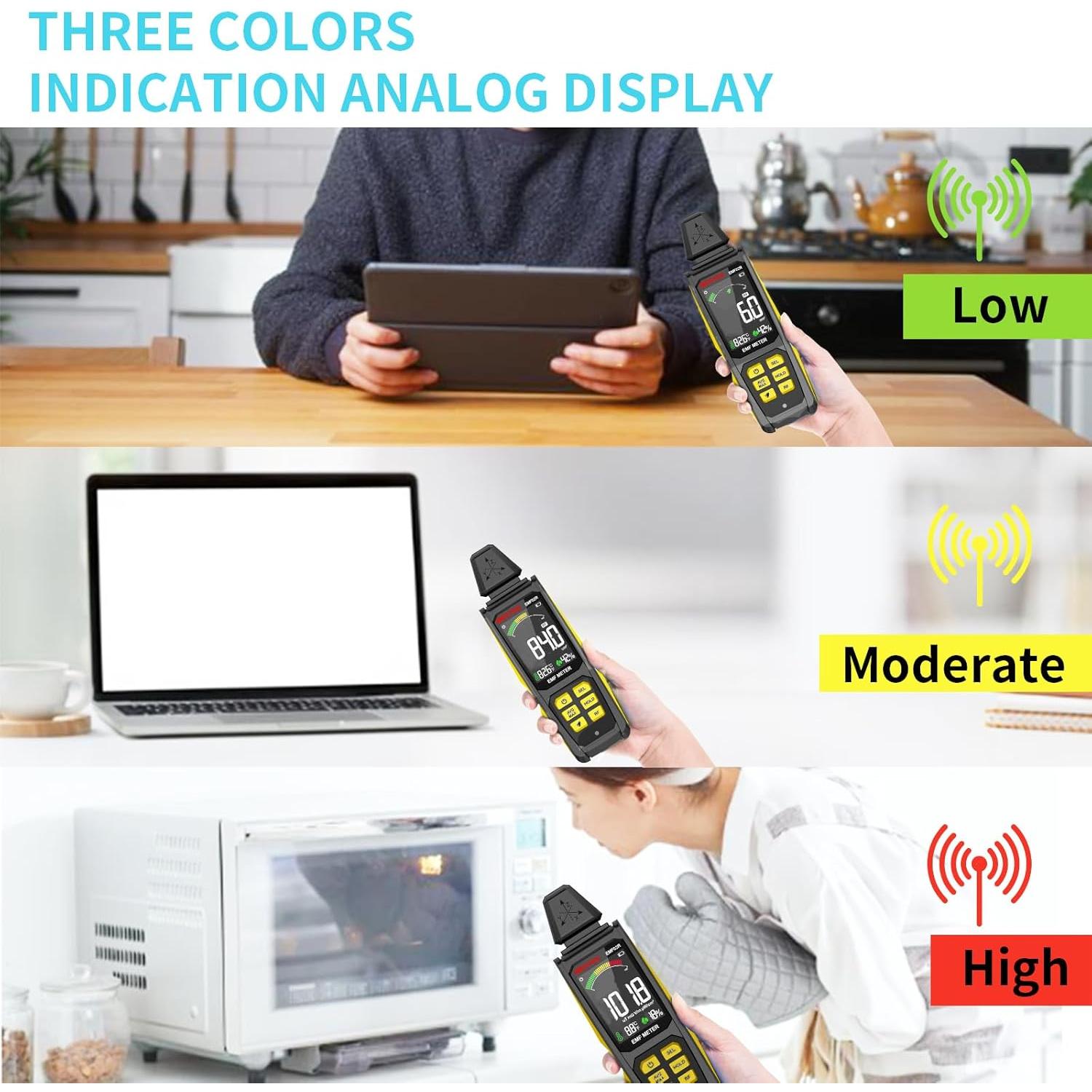 Medidor de Radiación EMF MESTEK 5 en 1 Recargable 20cm