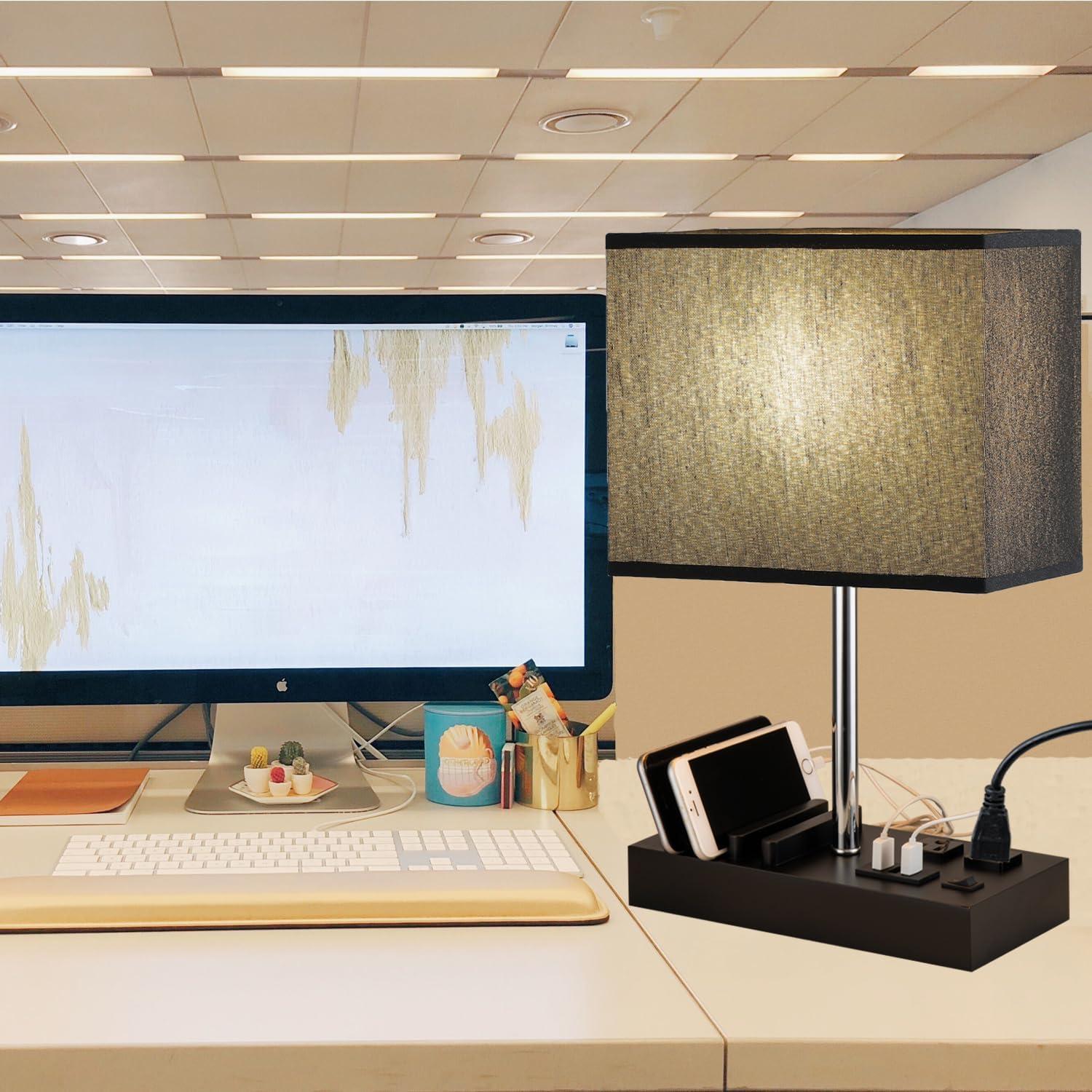 Lámpara de Mesa USB Briever L6009-2AC con 2 Salidas AC y 3 Puertos USB