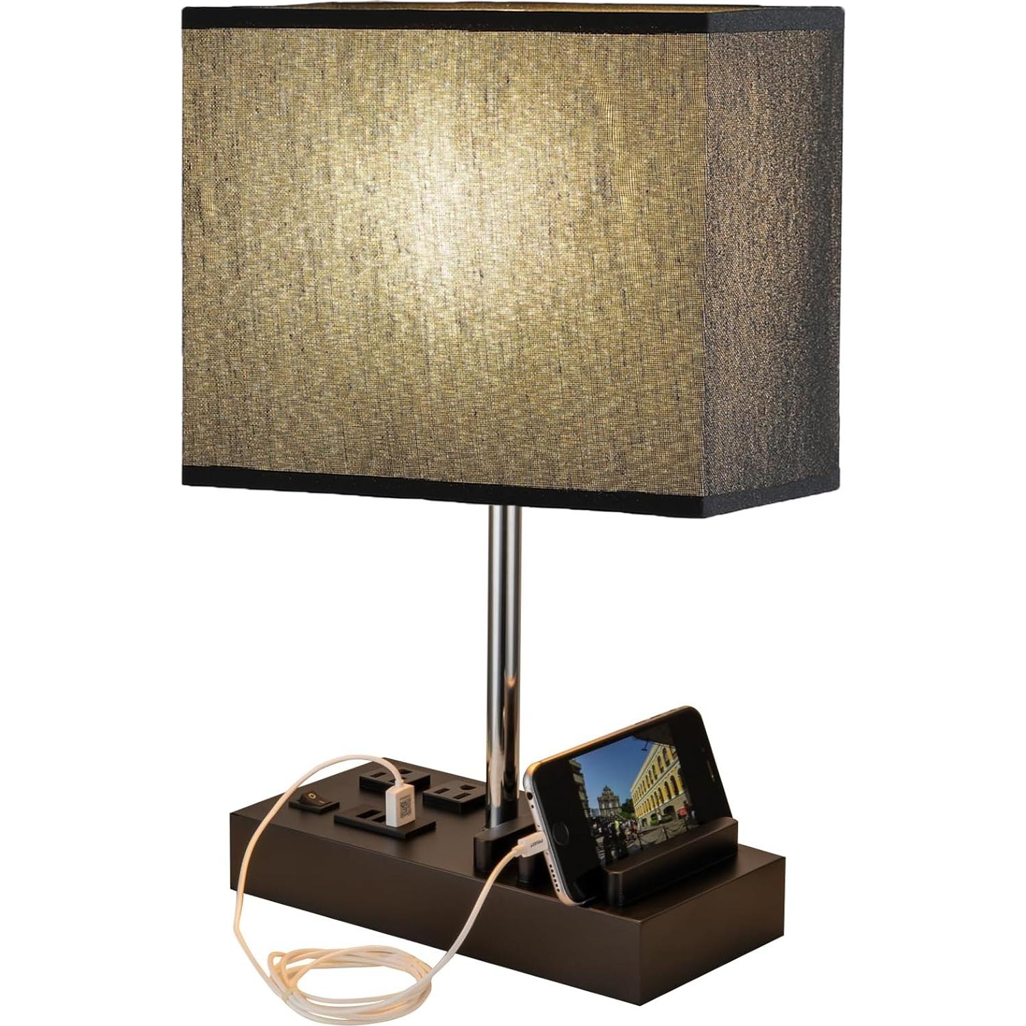 Lámpara de Mesa USB Briever L6009-2AC con 2 Salidas AC y 3 Puertos USB