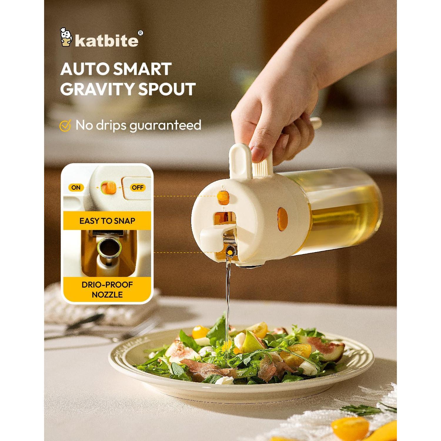 Pulverizador y Vertedor de Aceite Katbite 550ml Blanco Crema