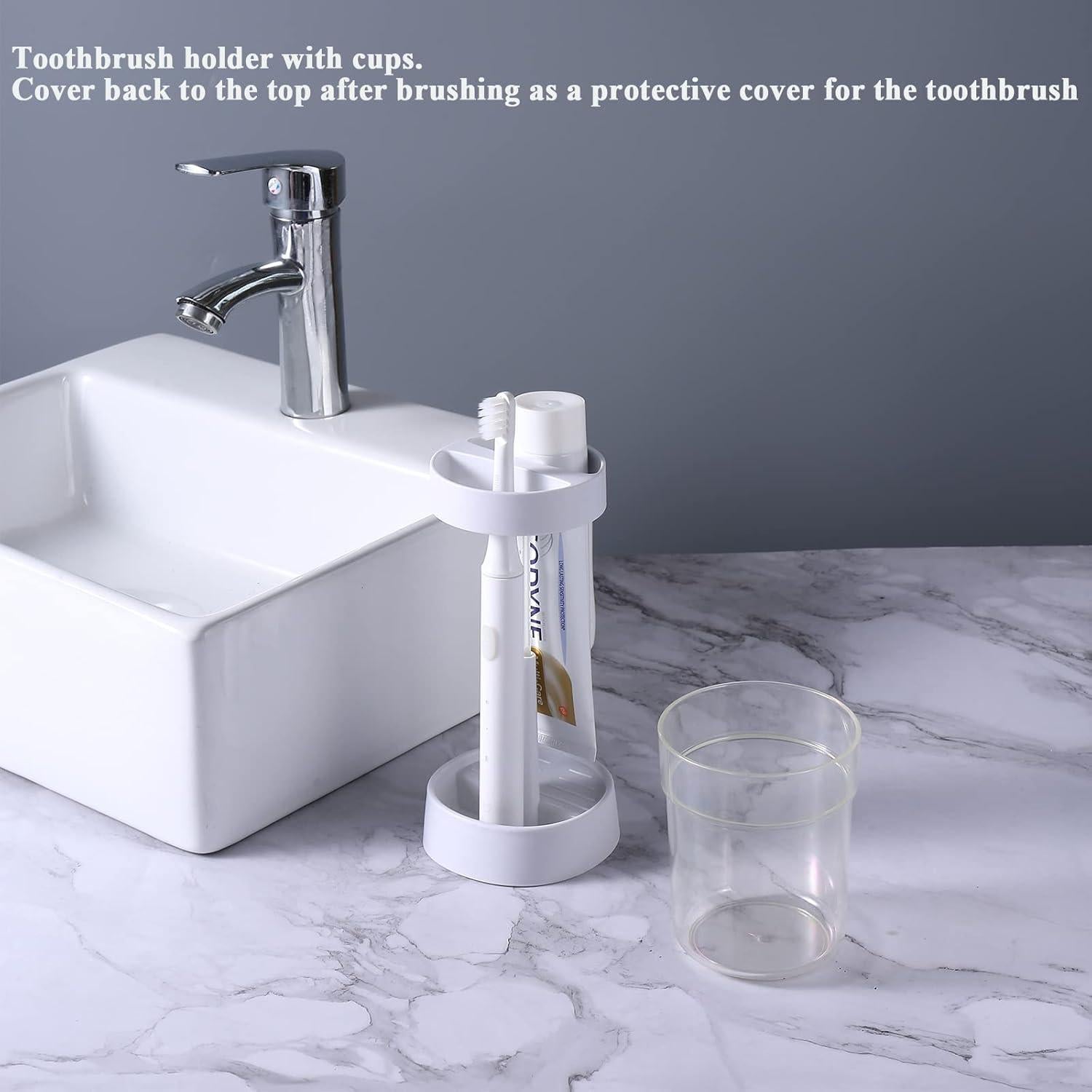 Soporte para cepillos de dientes Meiloi con taza y 2 ranuras