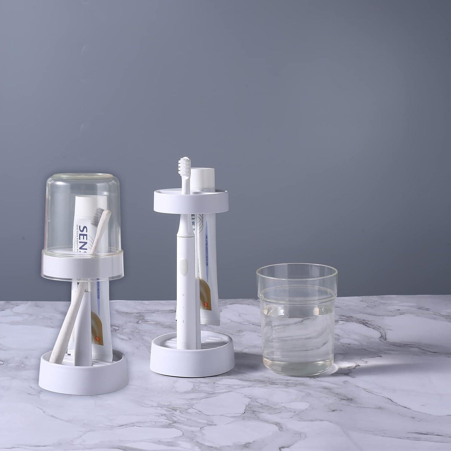 Soporte para cepillos de dientes Meiloi con taza y 2 ranuras