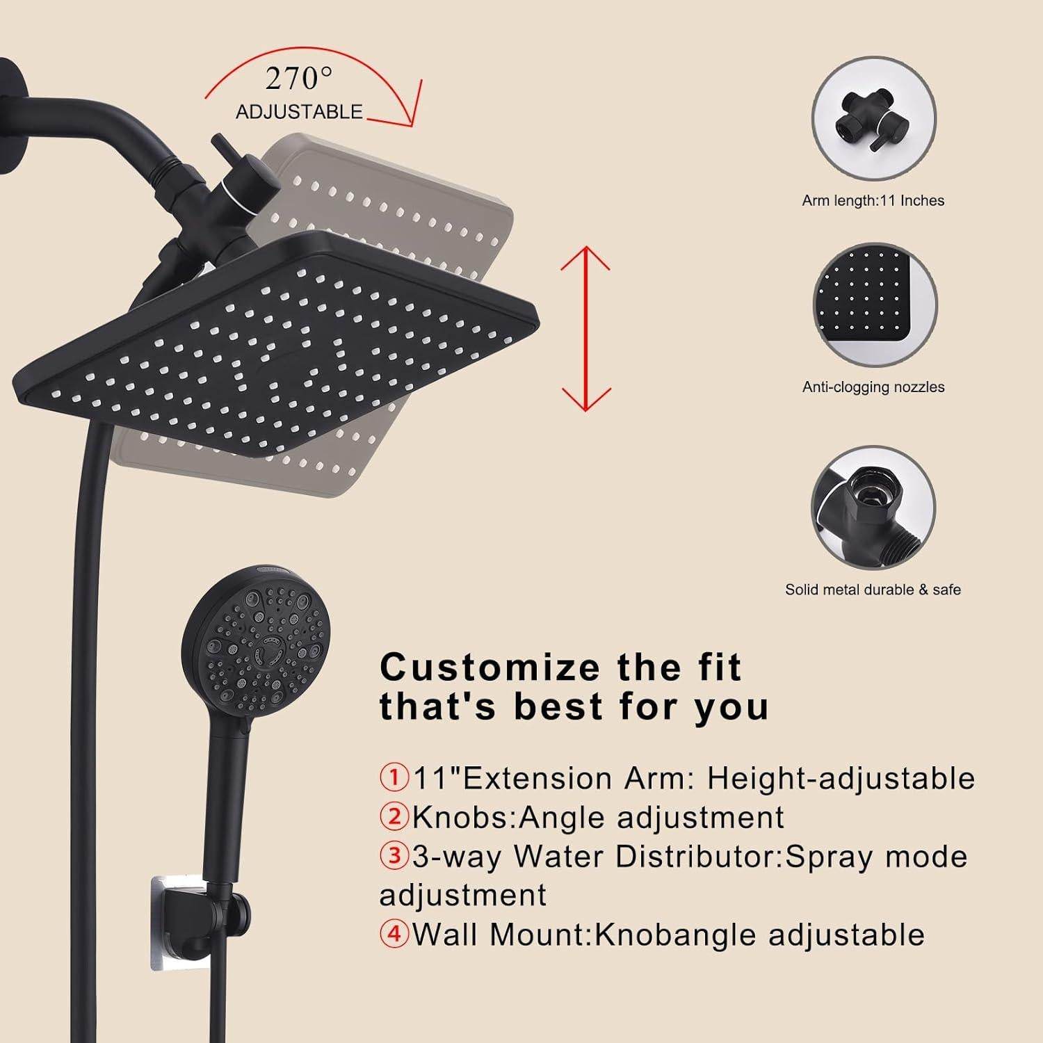 Cabezal de Ducha de Lluvia GAOZHIBST 30.48 cm Negro 9 Modos