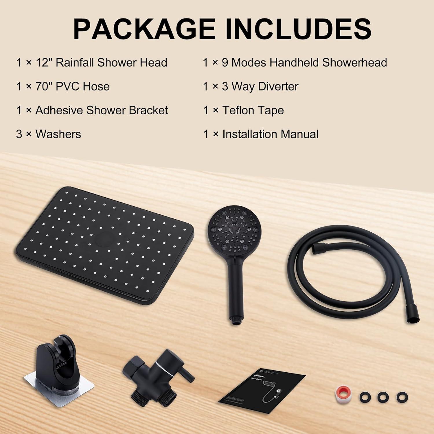 Cabezal de Ducha de Lluvia GAOZHIBST 30.48 cm Negro 9 Modos