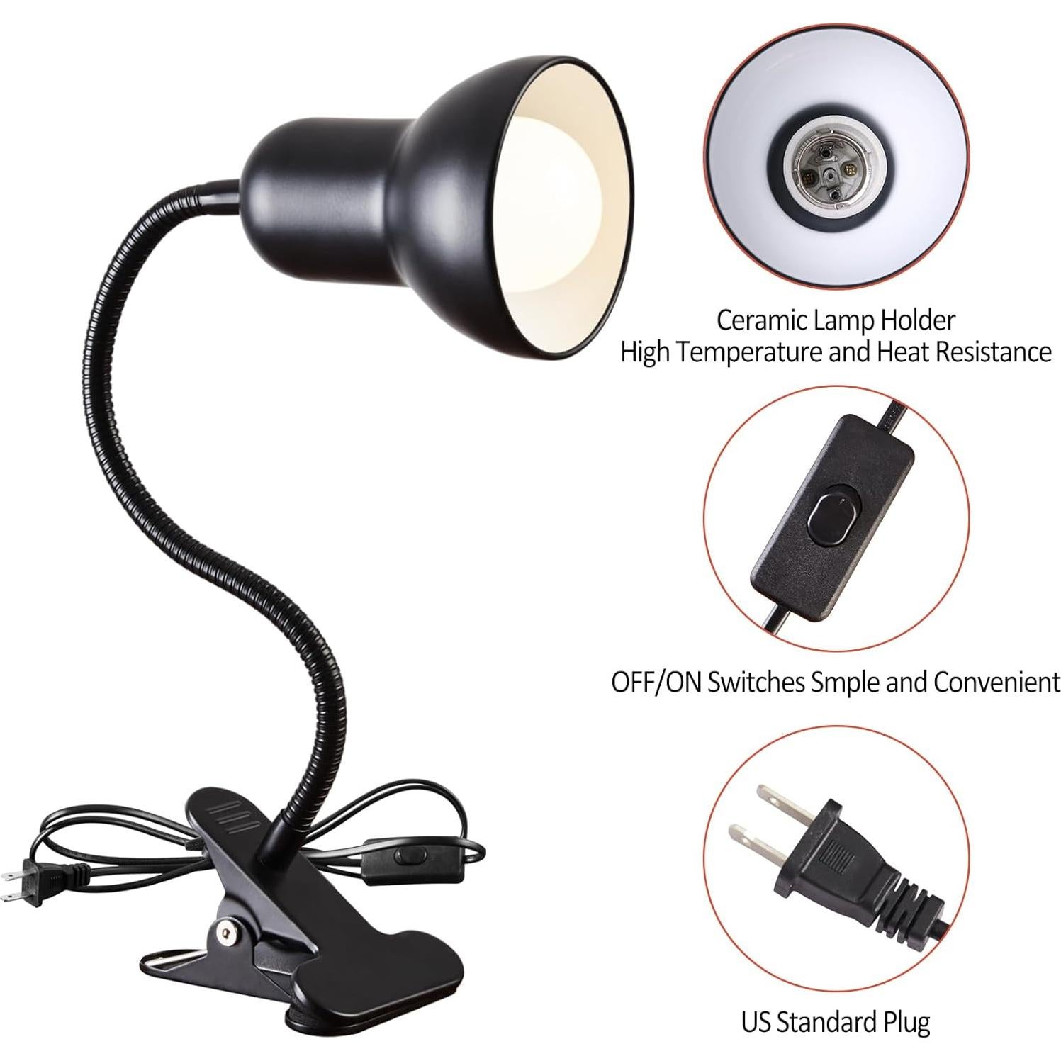 Lámpara de Escritorio LED ZEAYUM con Clip y Cuello de Ganso 38cm