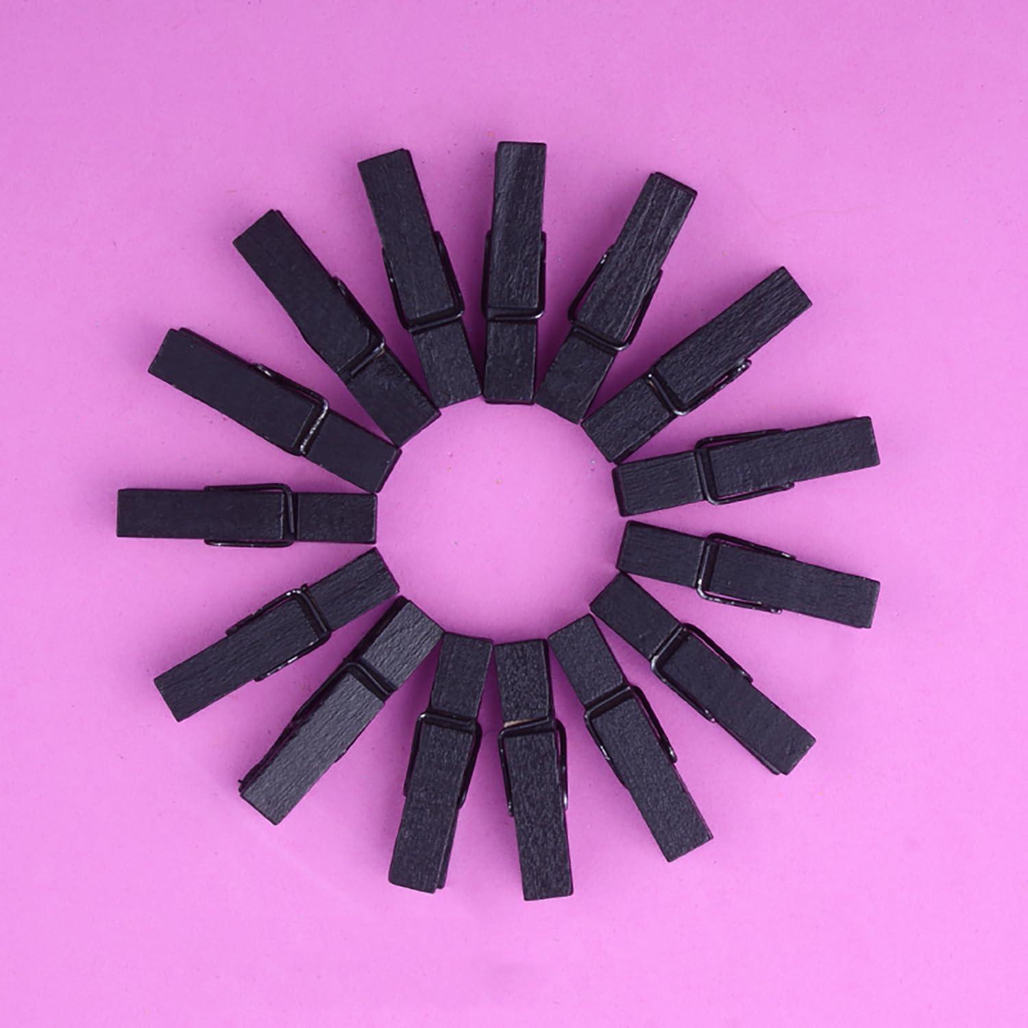 100 Pinzas de Madera Mini YIHUANYIFA 3.5cm Negro con Cuerda