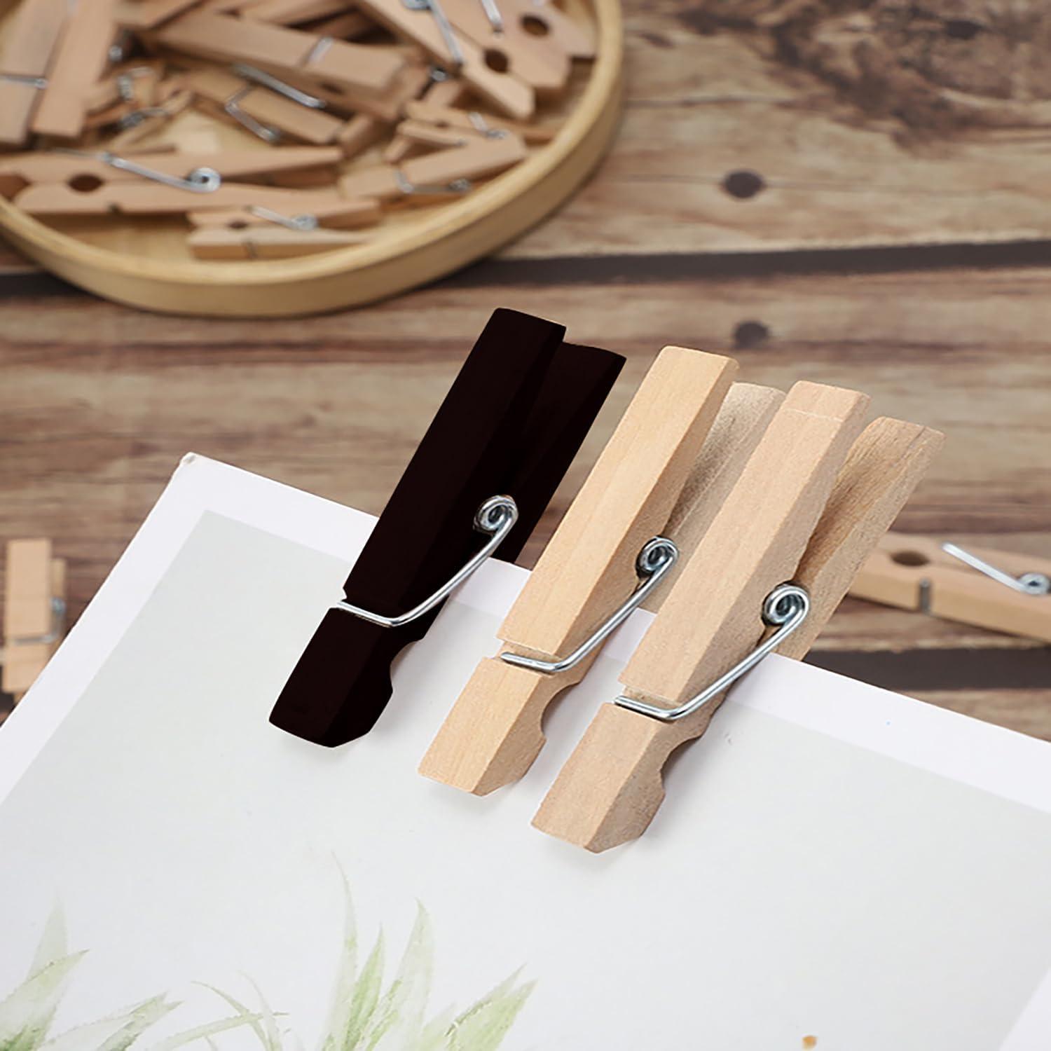 100 Pinzas de Madera Mini YIHUANYIFA 3.5cm Negro con Cuerda