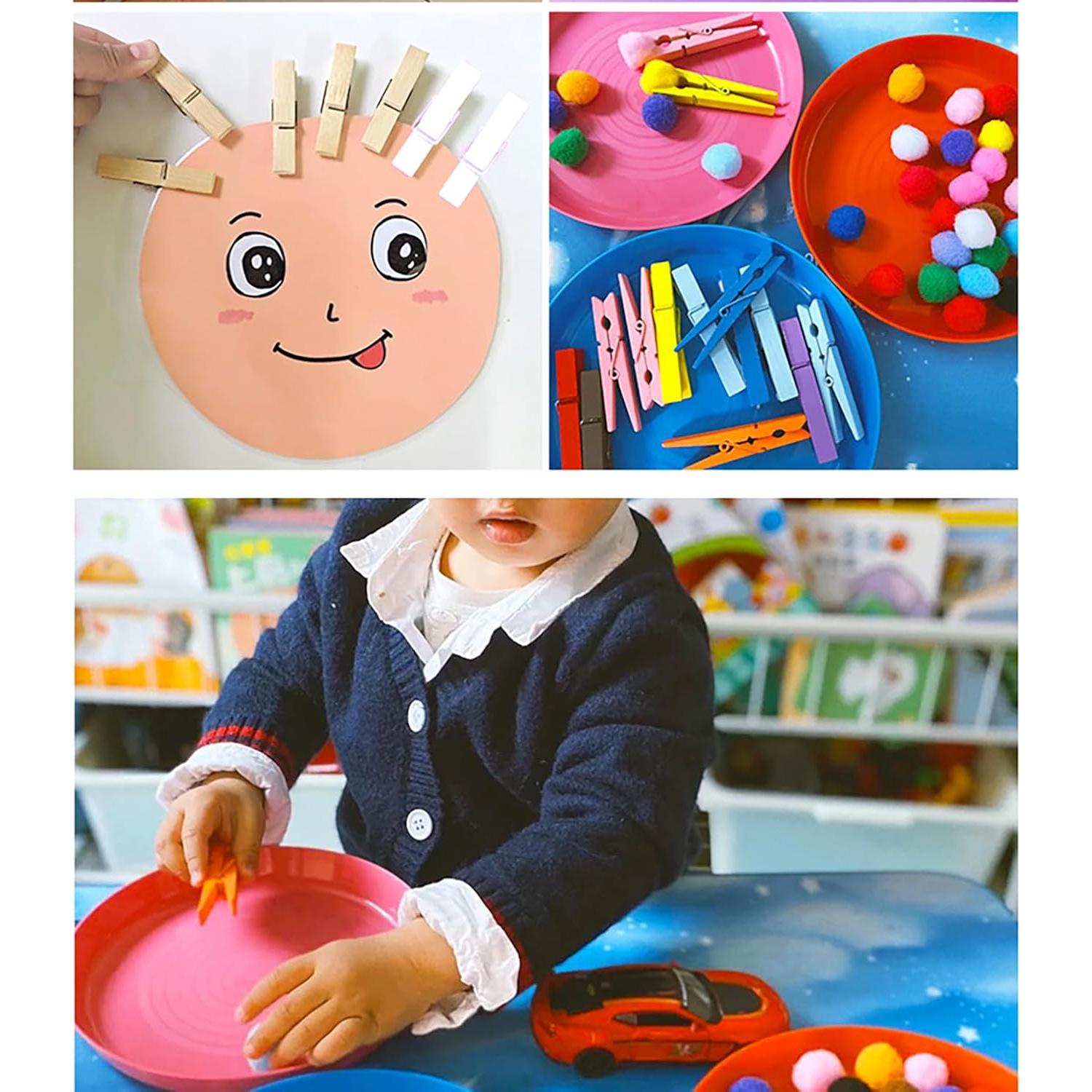 100 Pinzas de Madera Mini YIHUANYIFA 3.5cm Negro con Cuerda