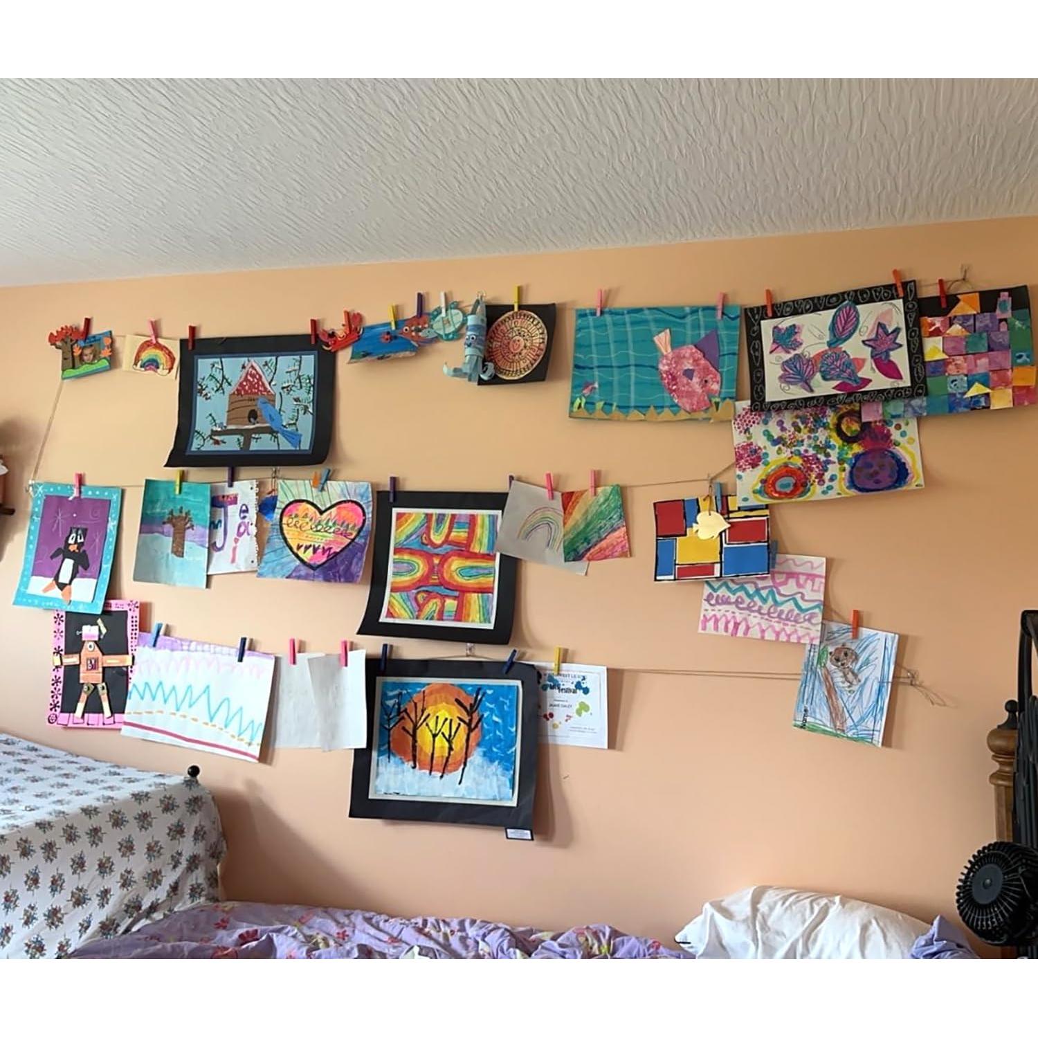 100 Pinzas de Madera Mini YIHUANYIFA 3.5cm Negro con Cuerda