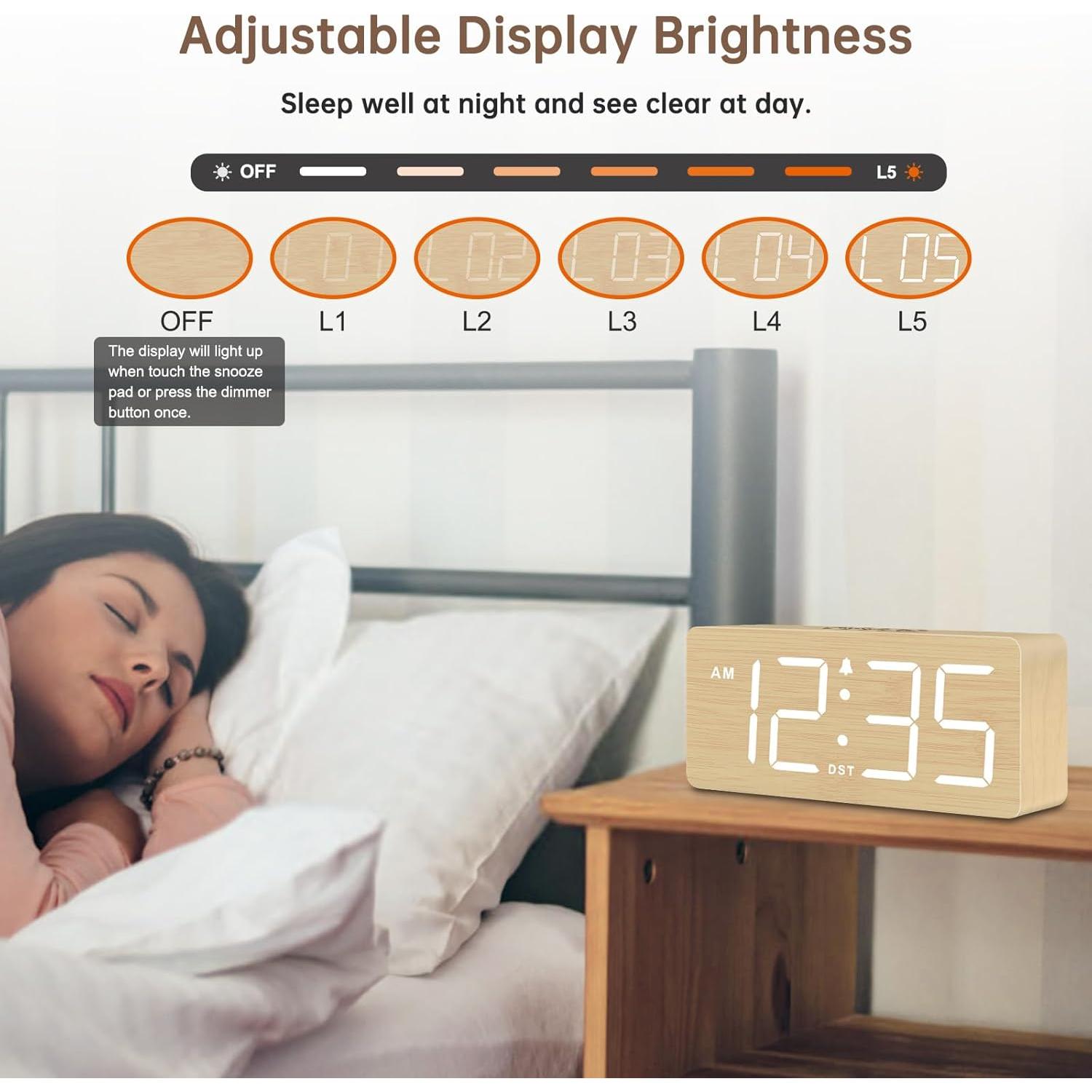 Reloj Despertador Digital de Madera DreamSky con Números Grandes