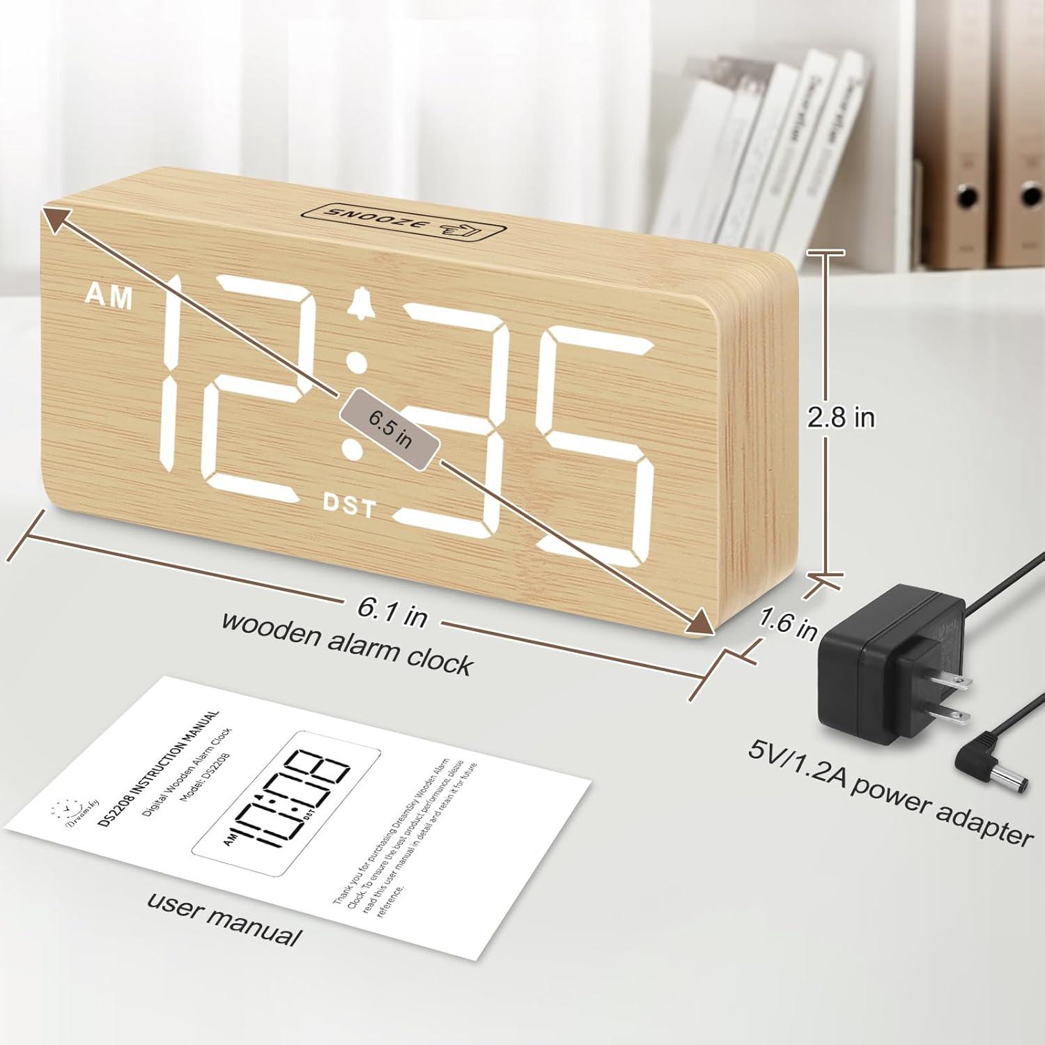 Reloj Despertador Digital de Madera DreamSky con Números Grandes