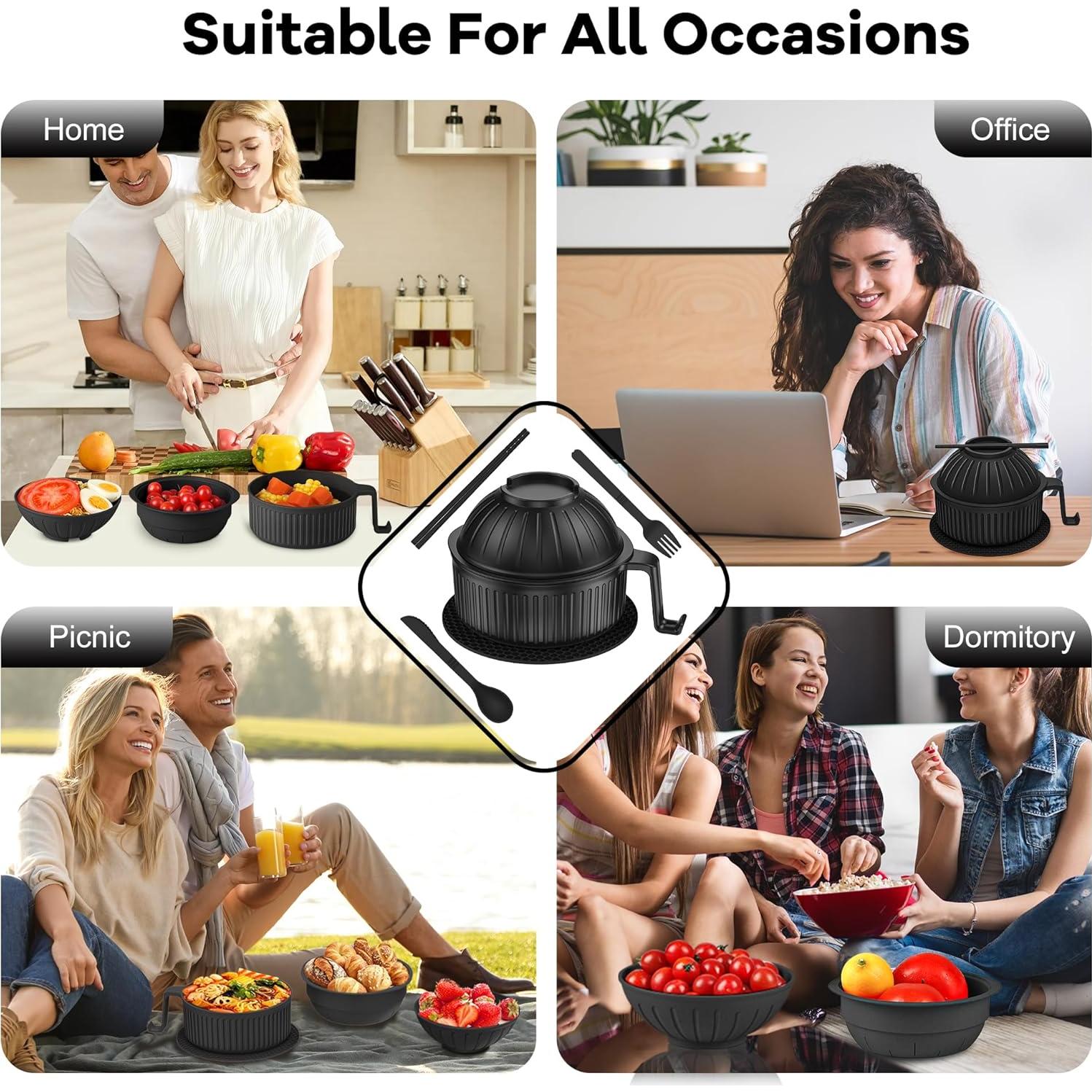 Set de Tazones de Ramen Beiyunee 2 Piezas 1L Microondas