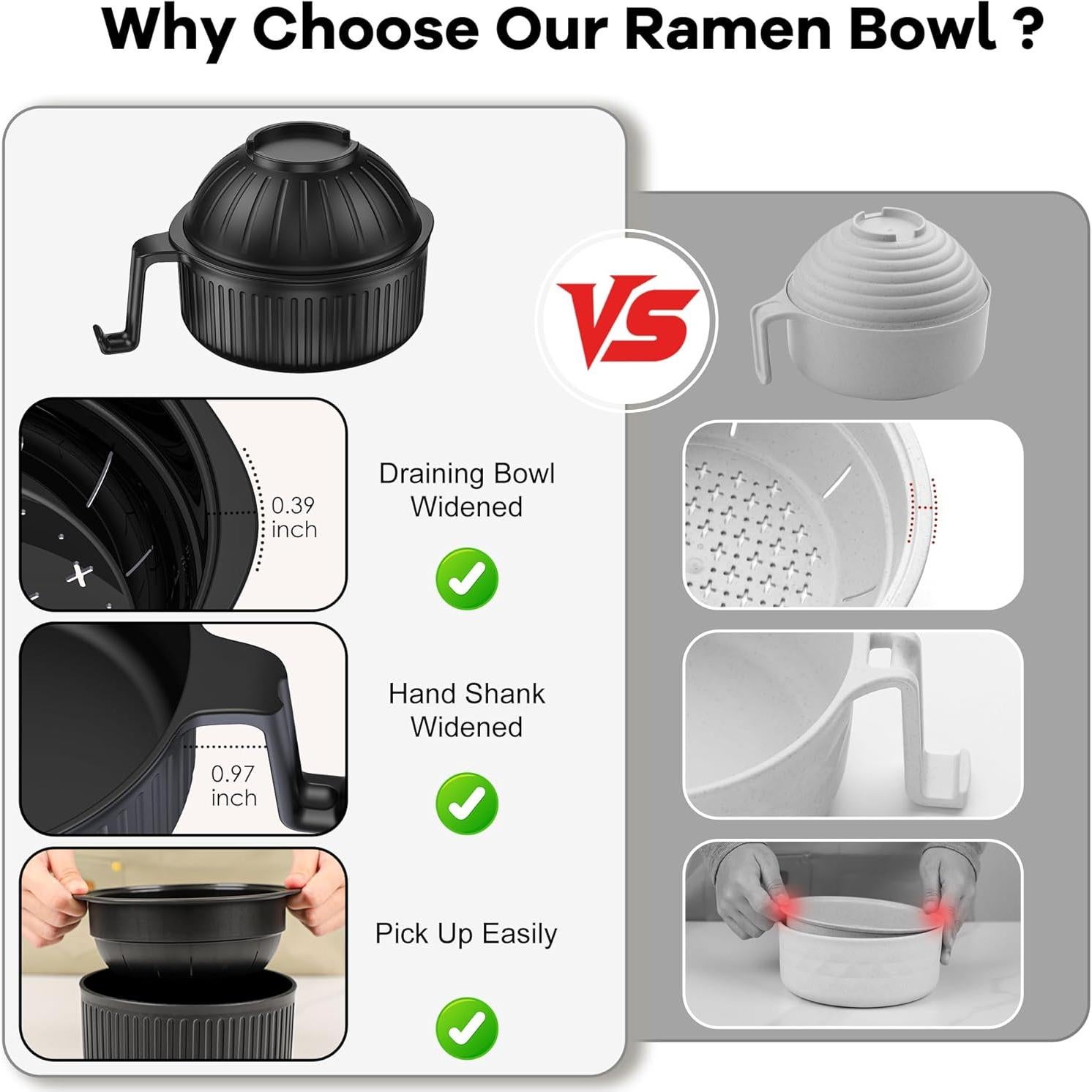 Set de Tazones de Ramen Beiyunee 2 Piezas 1L Microondas