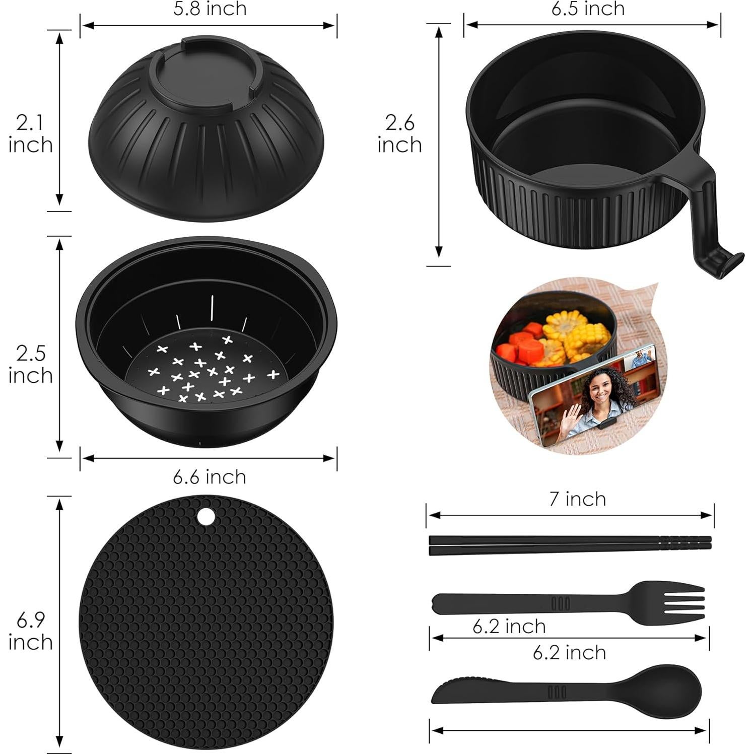 Set de Tazones de Ramen Beiyunee 2 Piezas 1L Microondas
