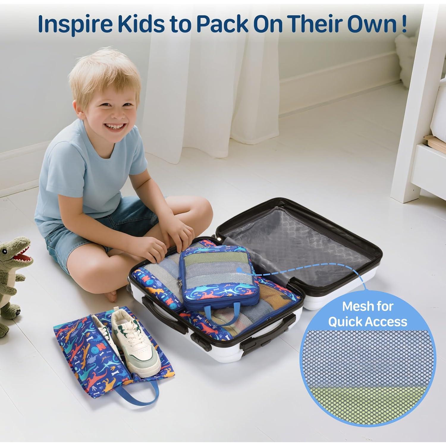 Set de 4 Cubos de Empaque BrainyBees para Niños - Dinosaurio Azul