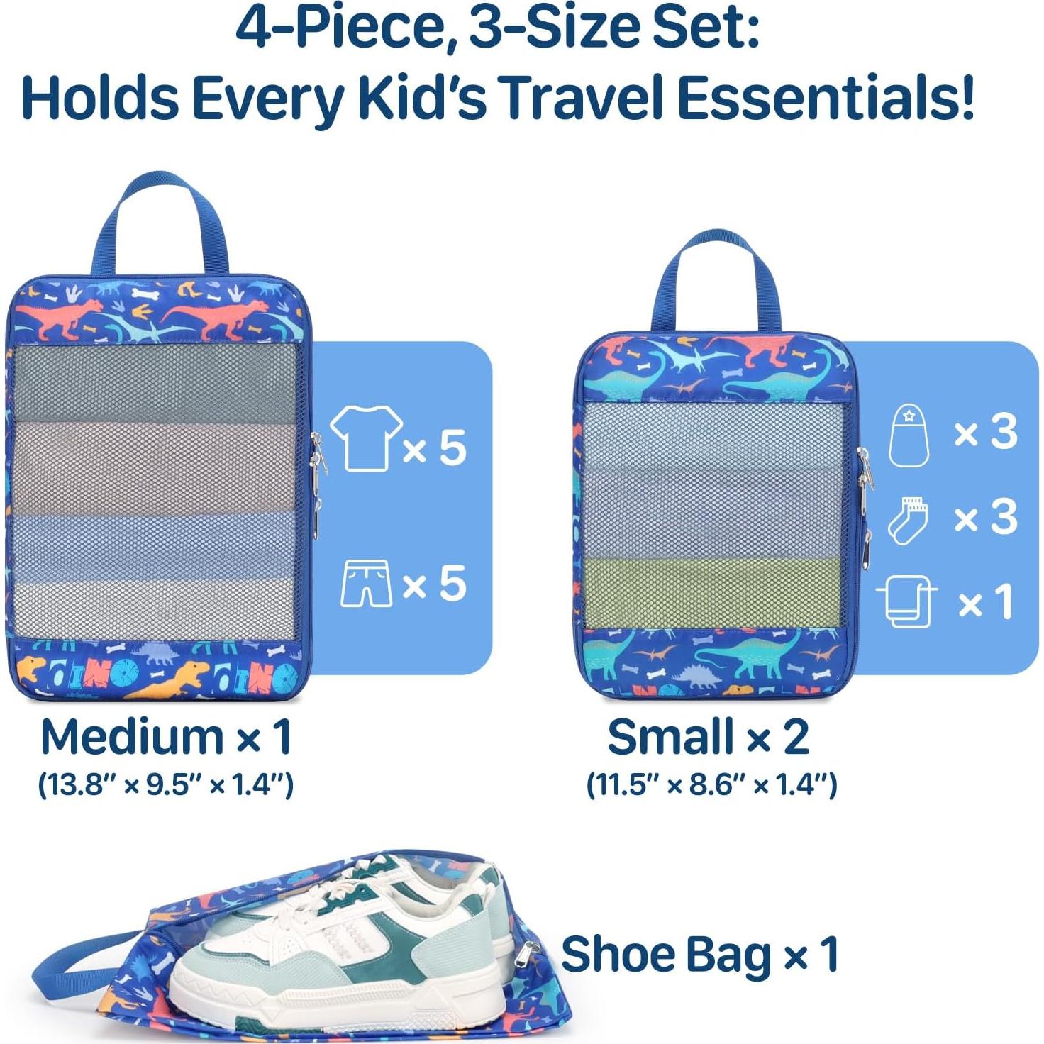 Set de 4 Cubos de Empaque BrainyBees para Niños - Dinosaurio Azul