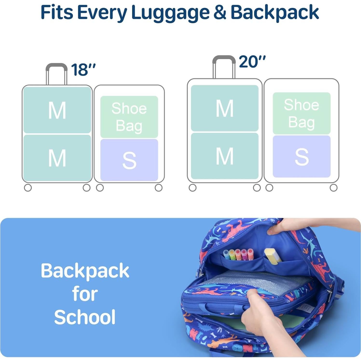 Set de 4 Cubos de Empaque BrainyBees para Niños - Dinosaurio Azul