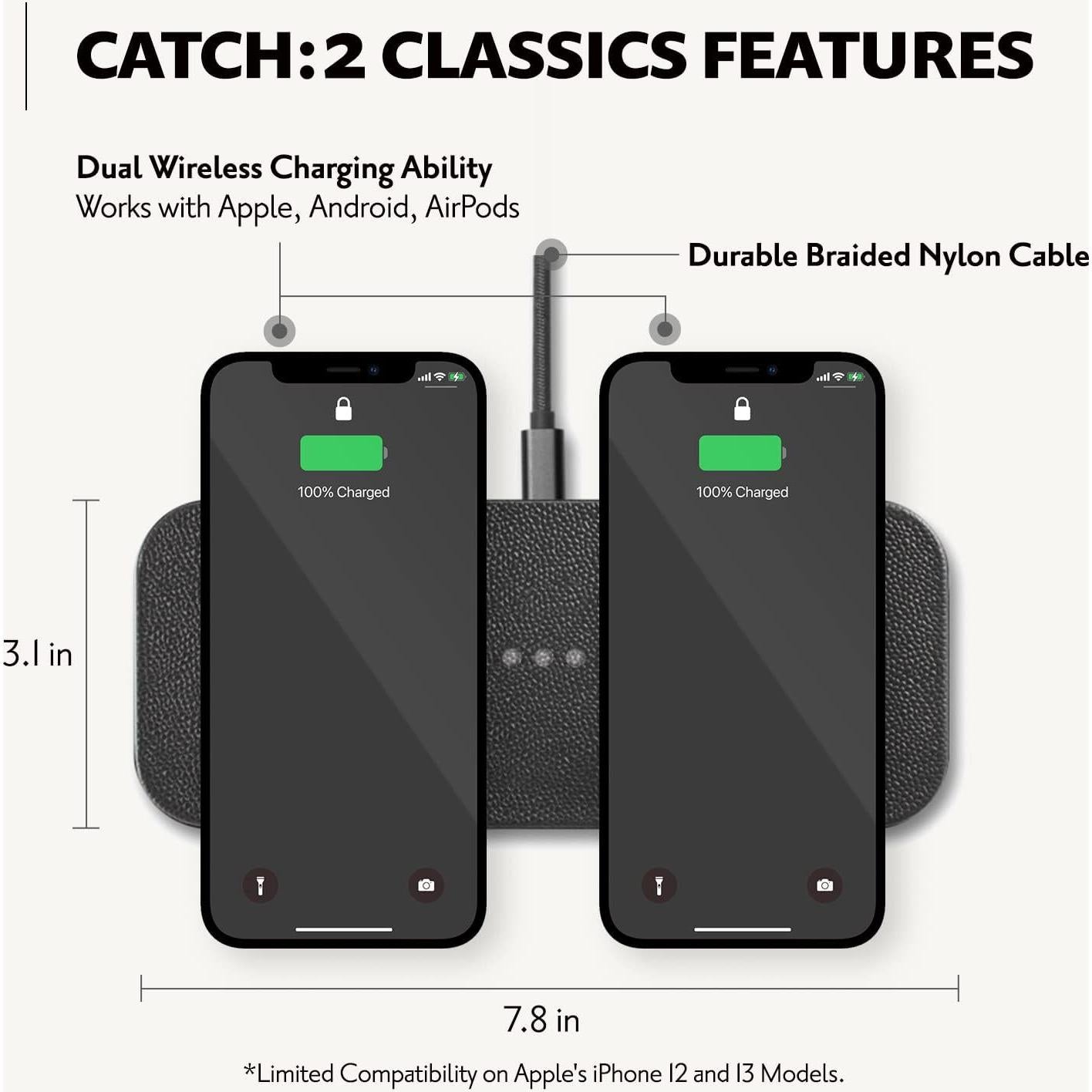 Cargador Inalámbrico Doble COURANT de Cuero Italiano - 10W